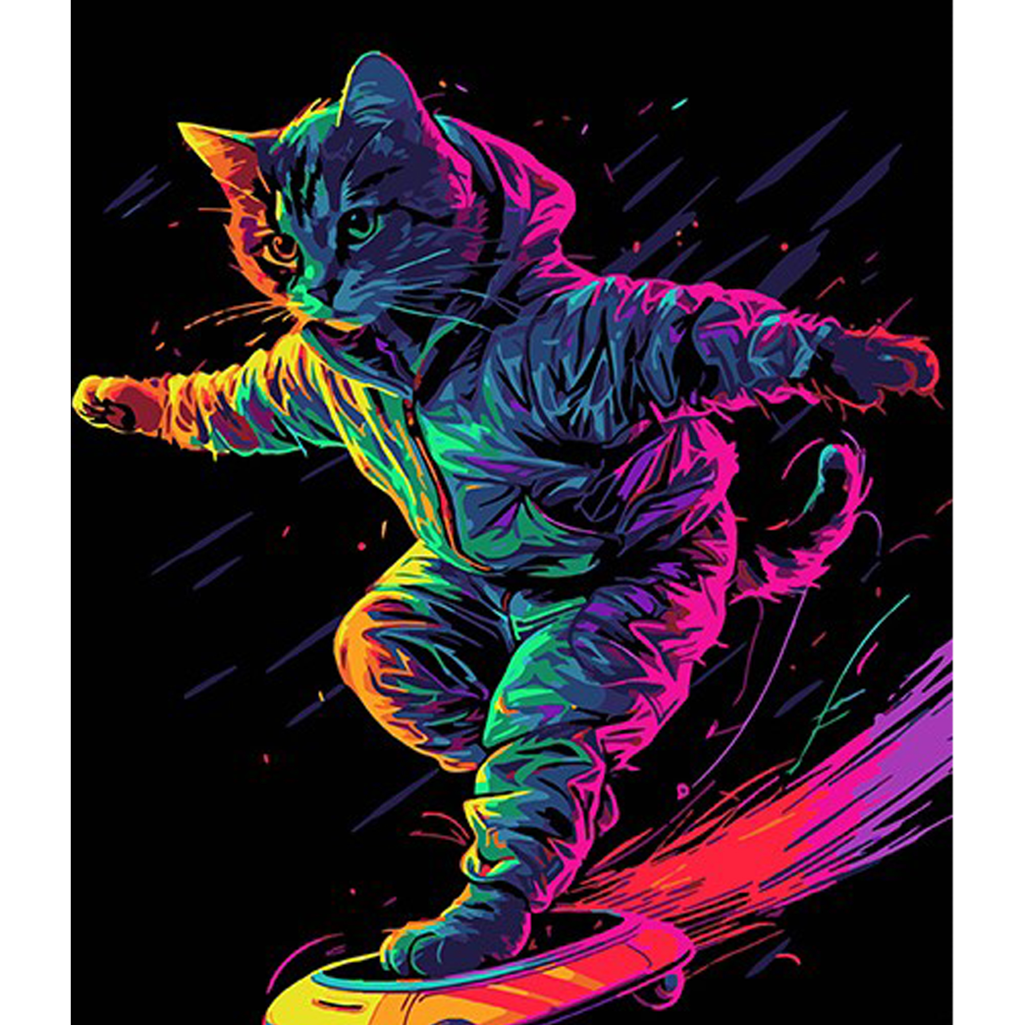 Paint by number Strateg PREMIUM Cat on skates on a black background size 30x40 cm (FH-4)