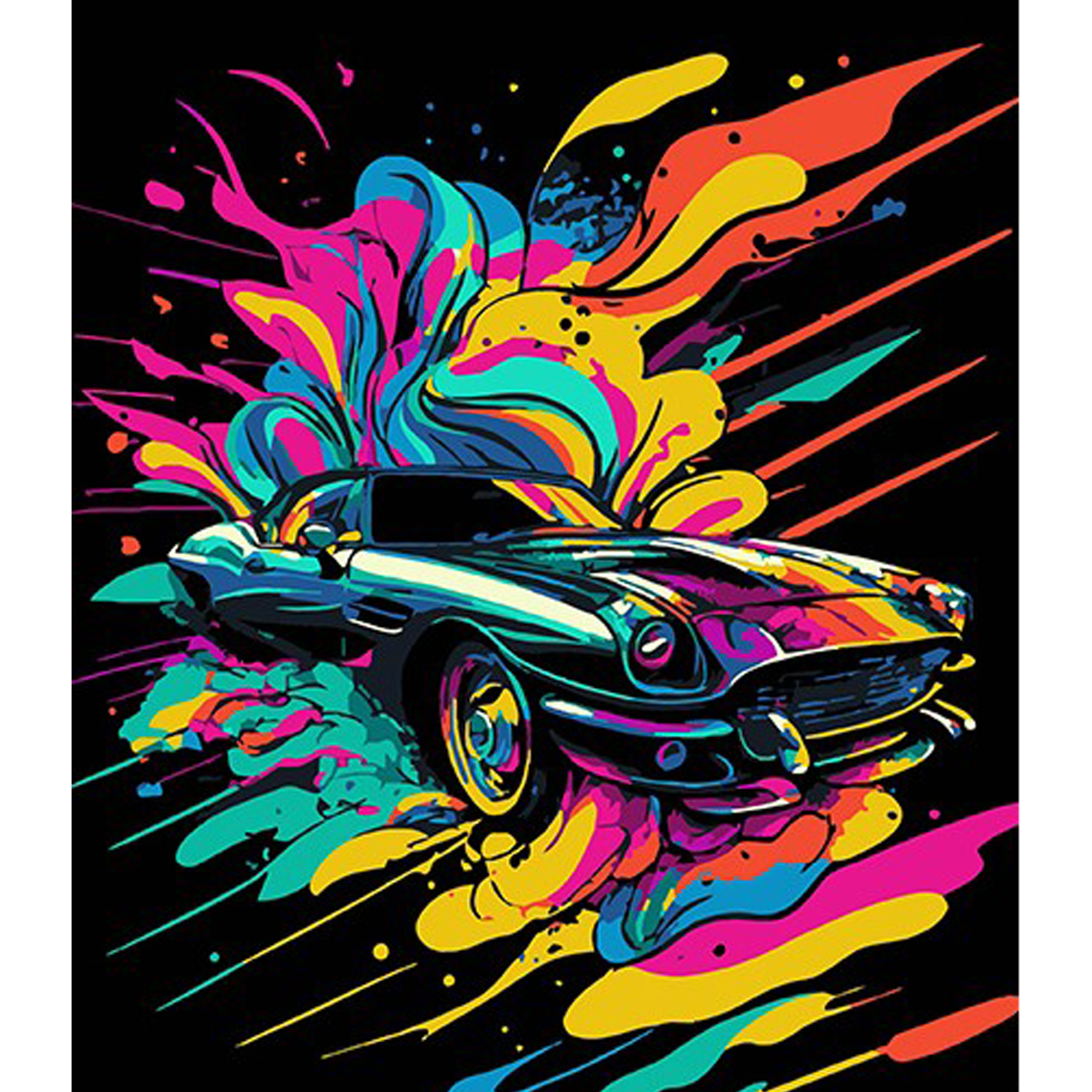 Paint by number Strateg PREMIUM Car shine on a black background size 30x40 cm (FH-5)