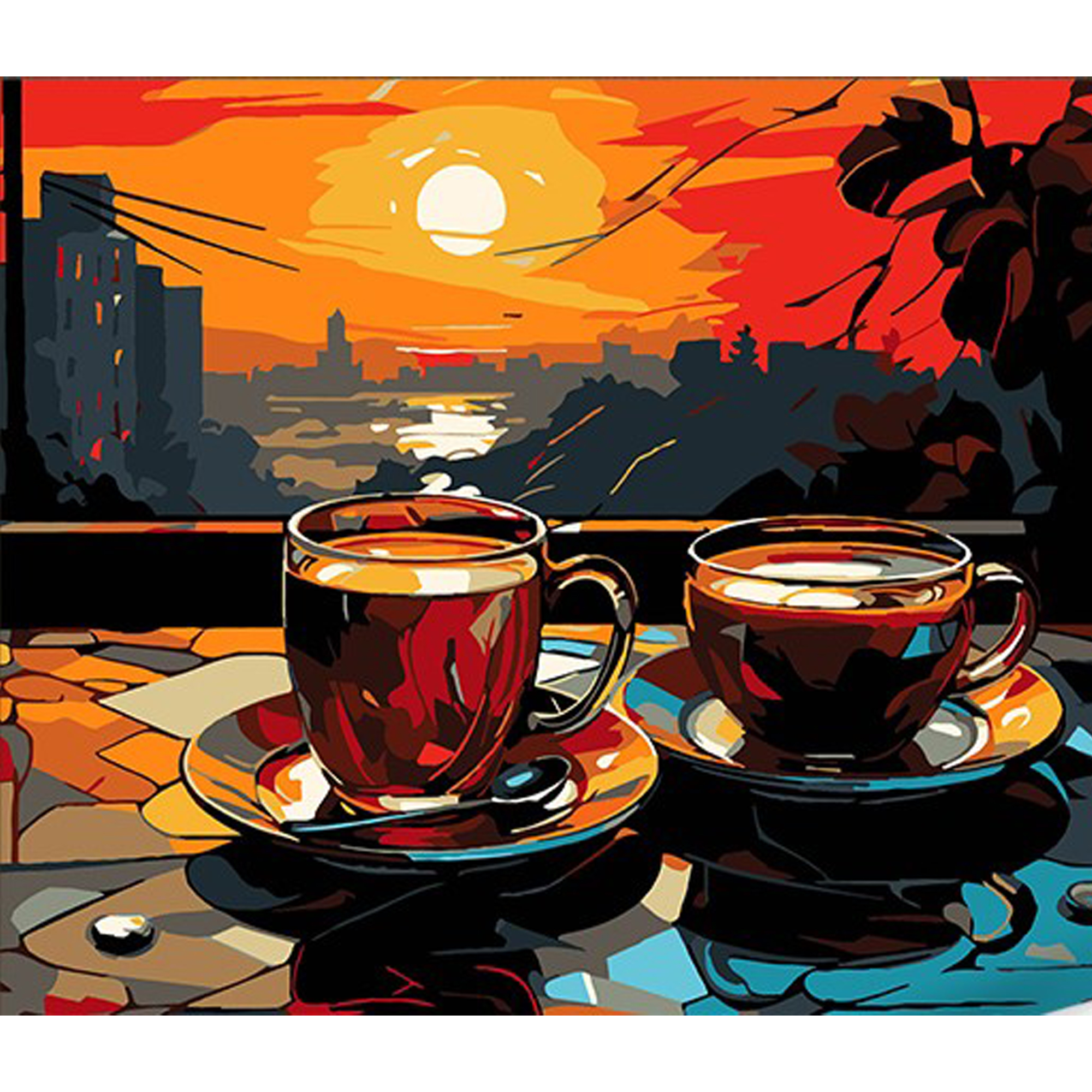 Картина по номерам Strateg ПРЕМИУМ Чай на закате на черном фоне размером 30х40 см (FH-8)