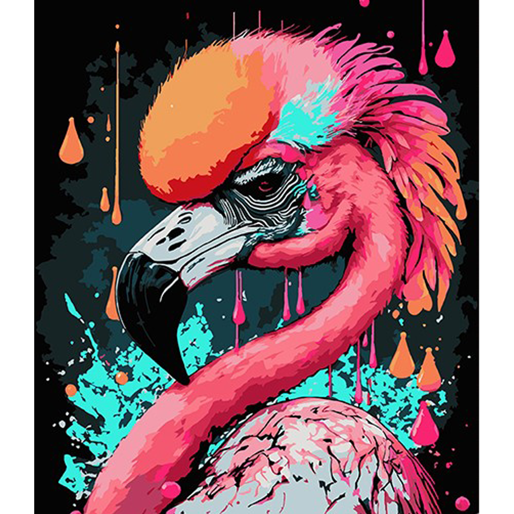 Paint by number Strateg PREMIUM Magic flamingo on a black background size 30x40 cm (FH-14)