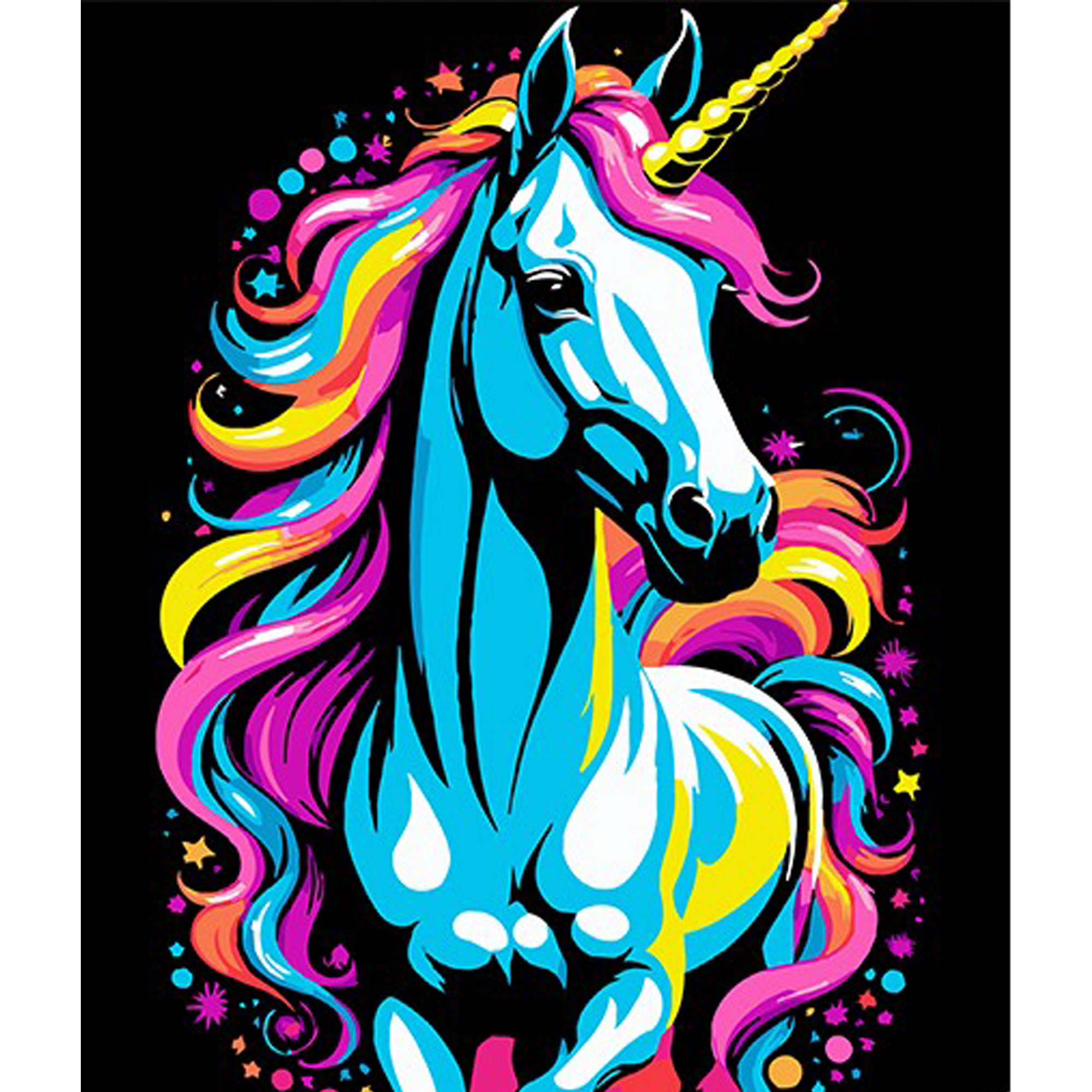 Paint by number Strateg PREMIUM A fabulous unicorn on a black background, size 30x40 cm (FH-15)