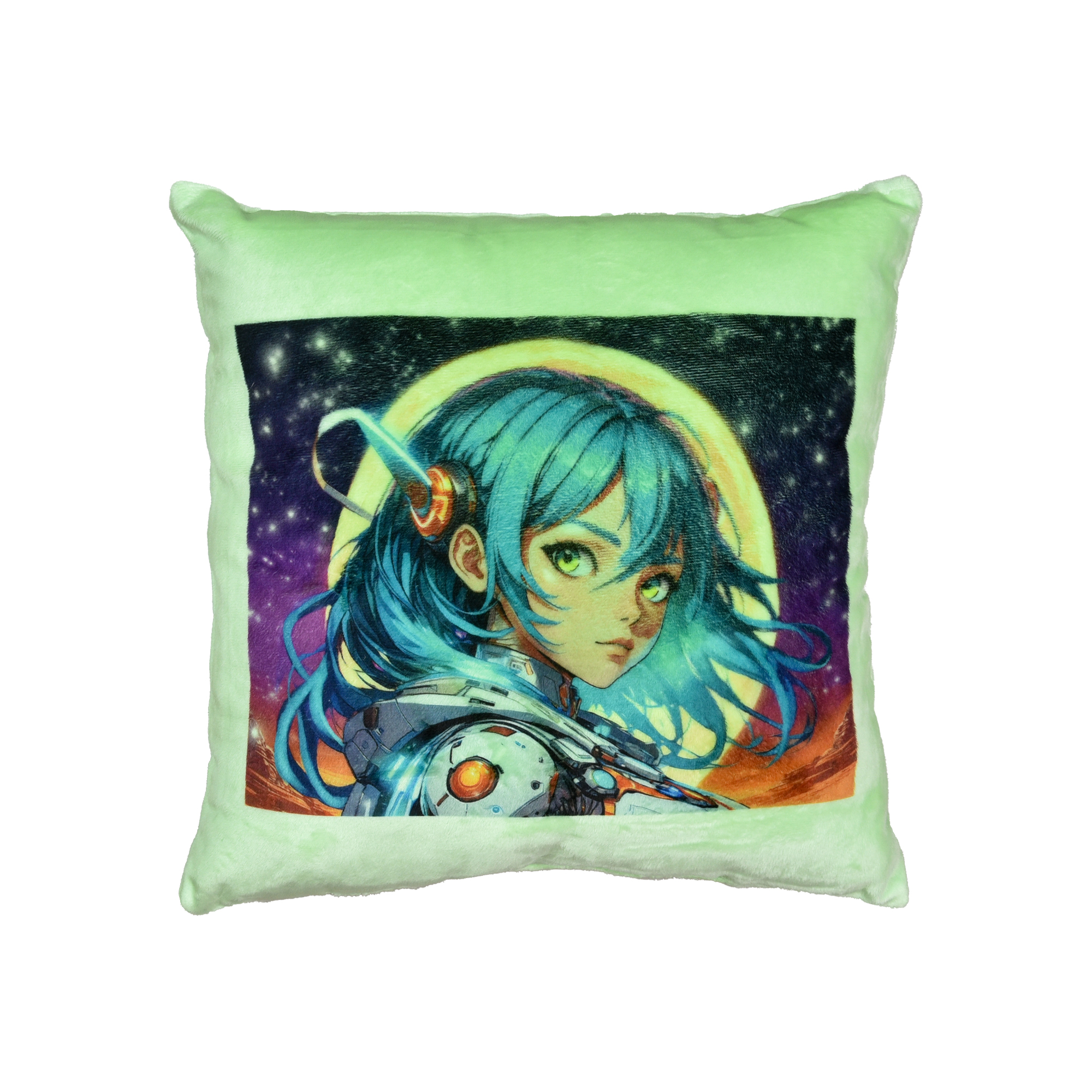 Plush pillow "Anime, girl in the art world" size 35*35 cm green (60732)