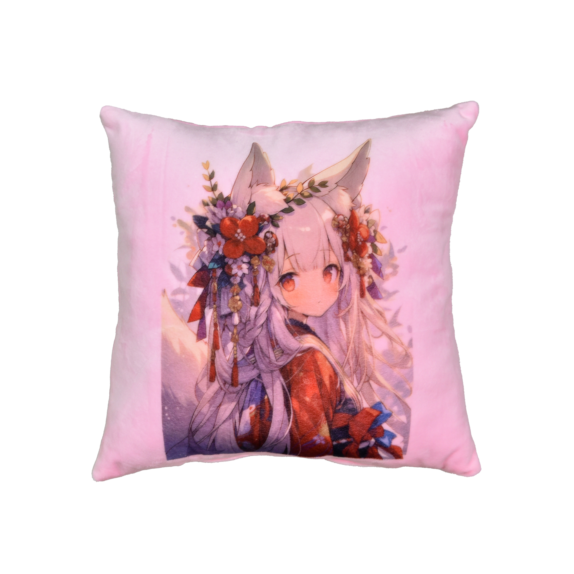 Plush pillow "Kitsune" size 35*35 cm pink (60733)