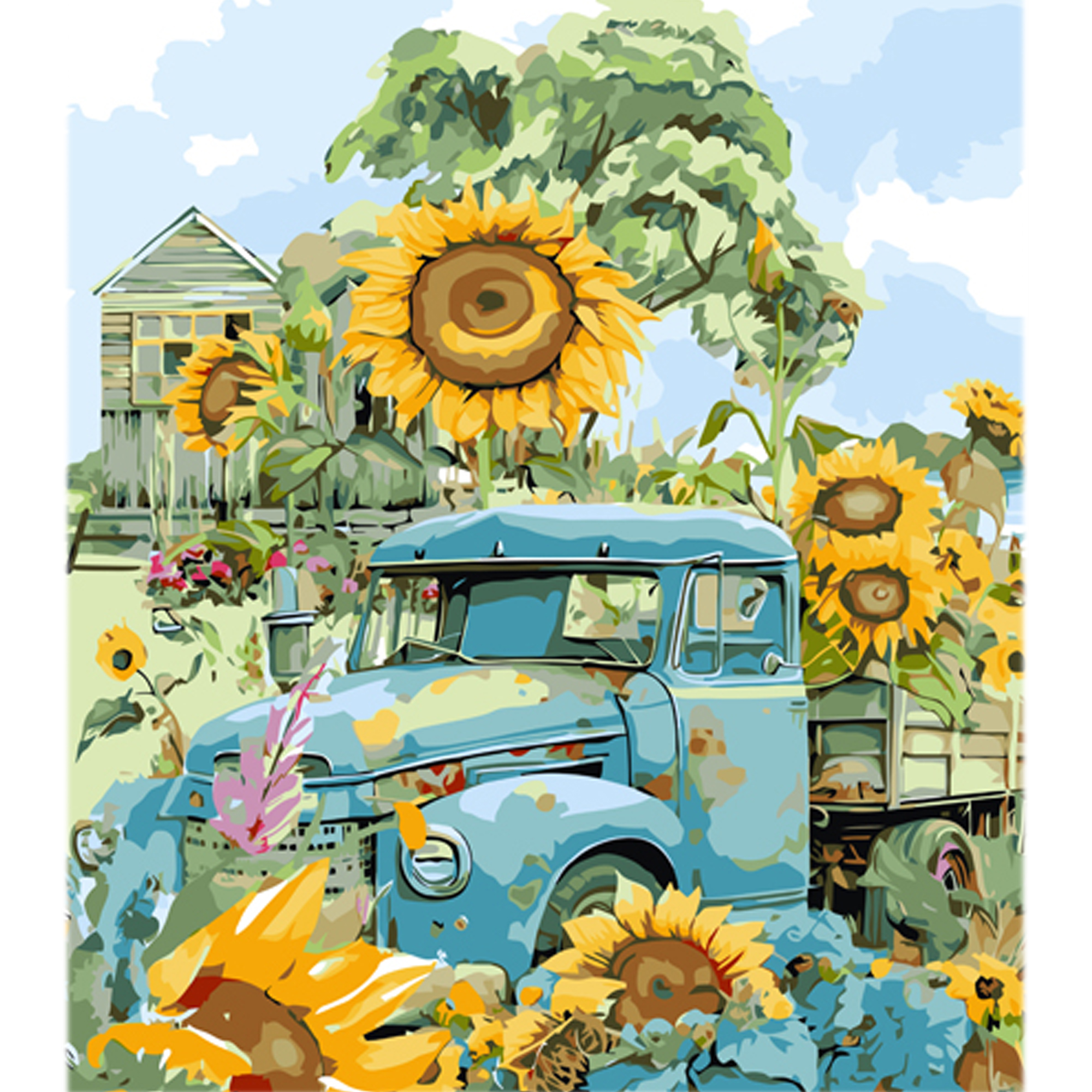 Paint by number Strateg Truck in sunflowers on a colored background size 40x50 cm (MZ003)