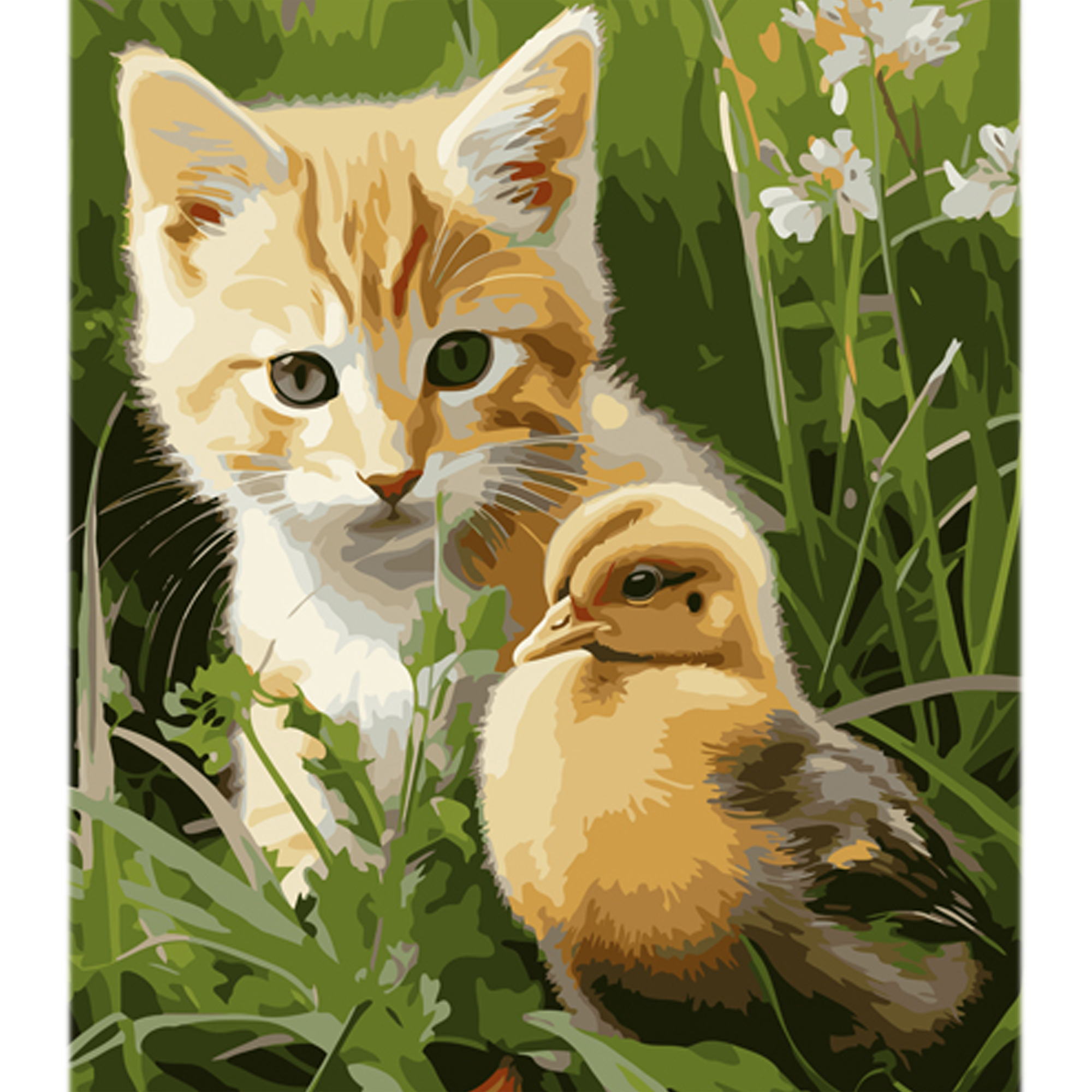 Paint by number Strateg Cat and duckling in cute friendship on a colored background size 40x50 cm (MZ011)