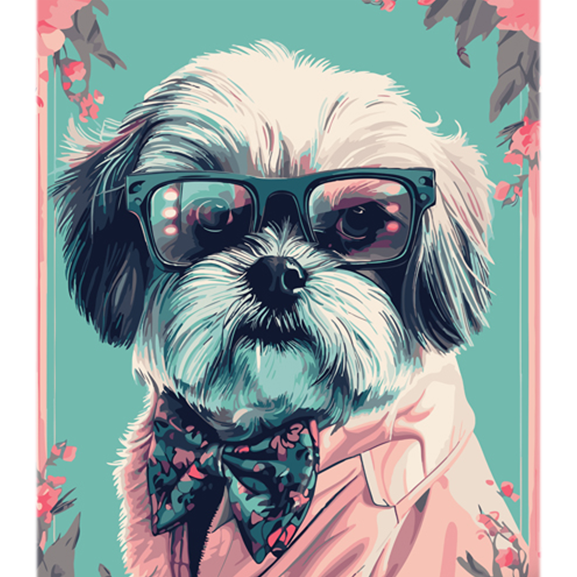 Malen nach Zahlen Strateg Eleganter Yorkie mit Brille auf farbigem Hintergrund, Größe 40x50 cm (MZ024)