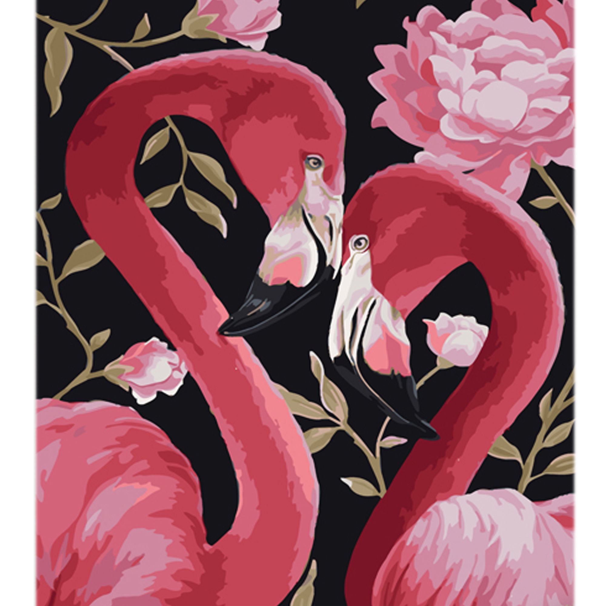 Malen nach Zahlen Strateg Rosa Flamingos mit Blumen auf farbigem Hintergrund, Größe 40x50 cm (MZ061)