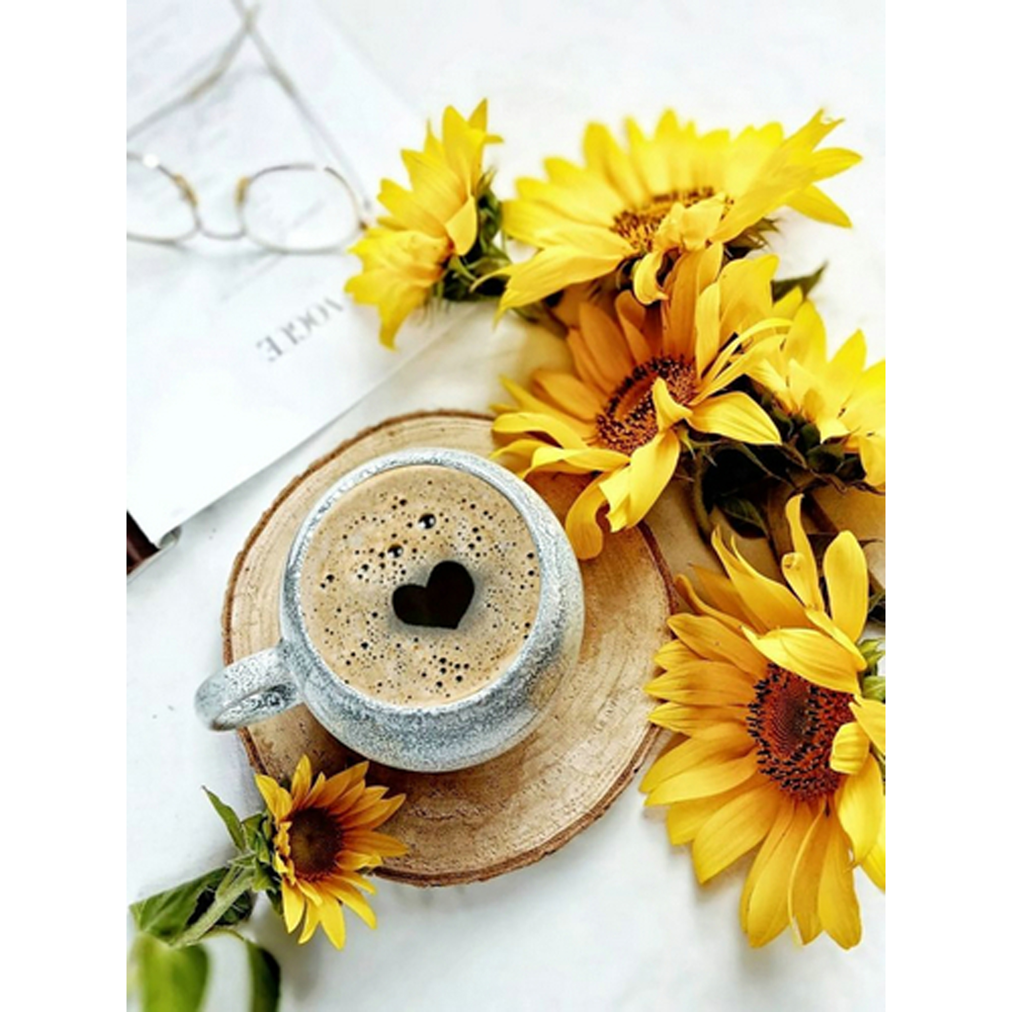 Diamond mosaic Strateg PREMIUM Coffee with sunflowers size 40x50 cm (GC86120)