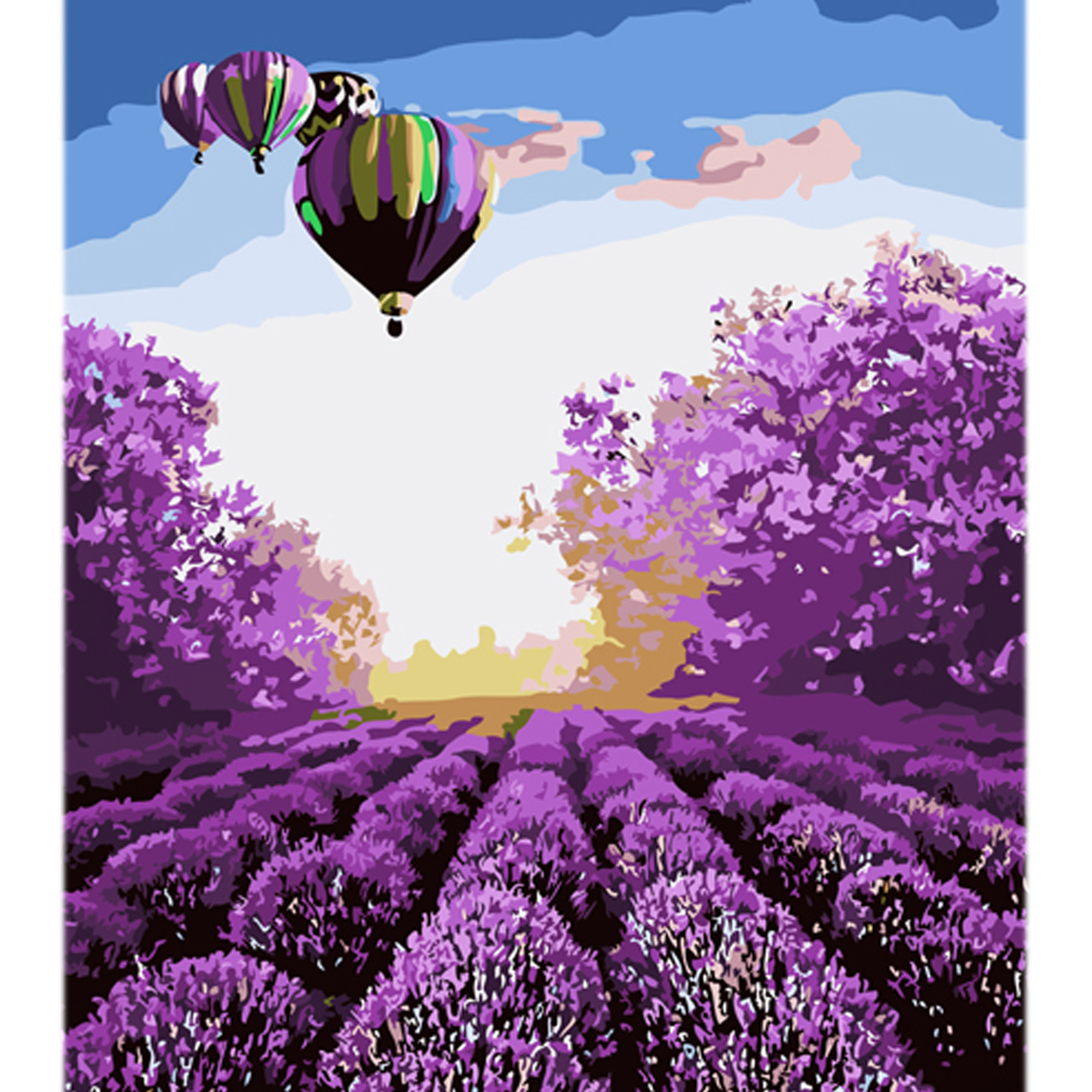 Paint by number Strateg PREMIUM Balloons over lavender fields with varnish and level 30x40 cm (LY41)