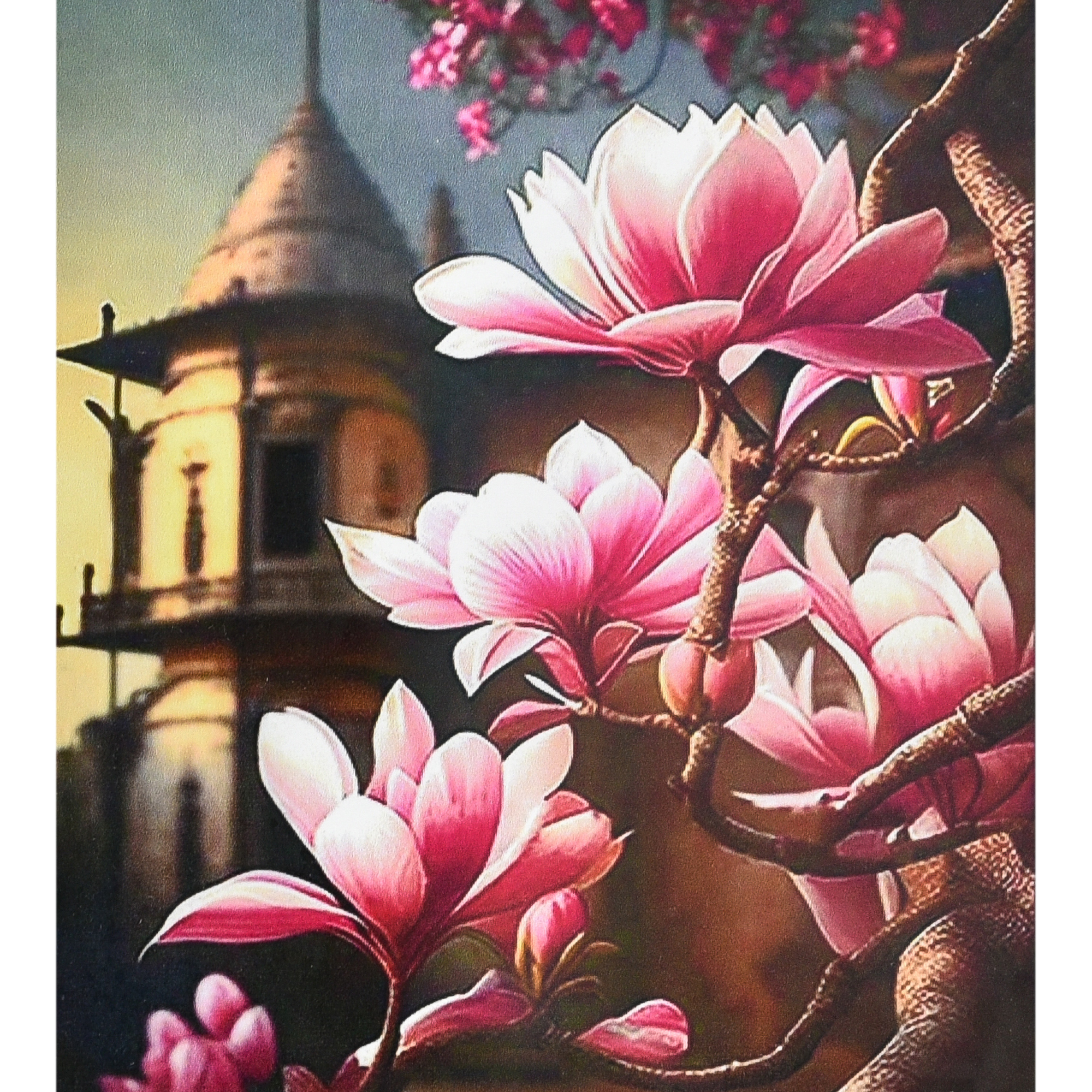 Diamond mosaic Strateg PREMIUM Sakura on the background of a Chinese pagoda size 30x40 cm (HEG87081)