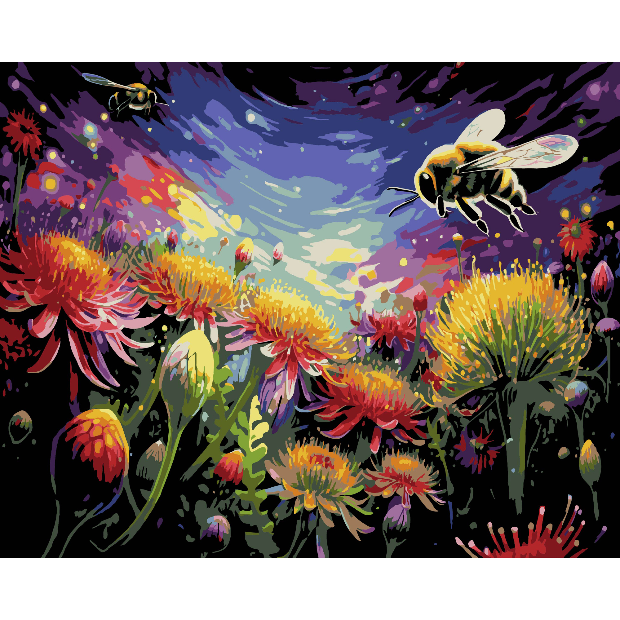 Malen nach Zahlen: Strategie: Blumen oben auf schwarzem Hintergrund, Größe 40 x 50 cm (AH1161)