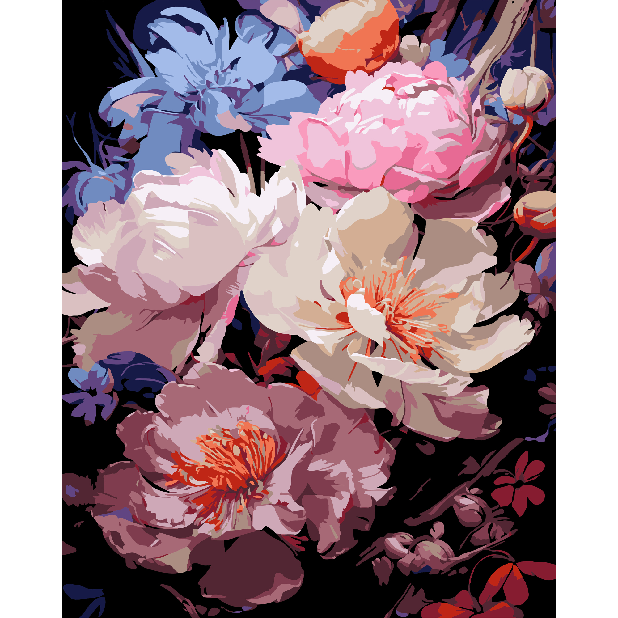 Painting by numbers Strateg Petals of the night on a black background size 40x50 cm (AH1164)