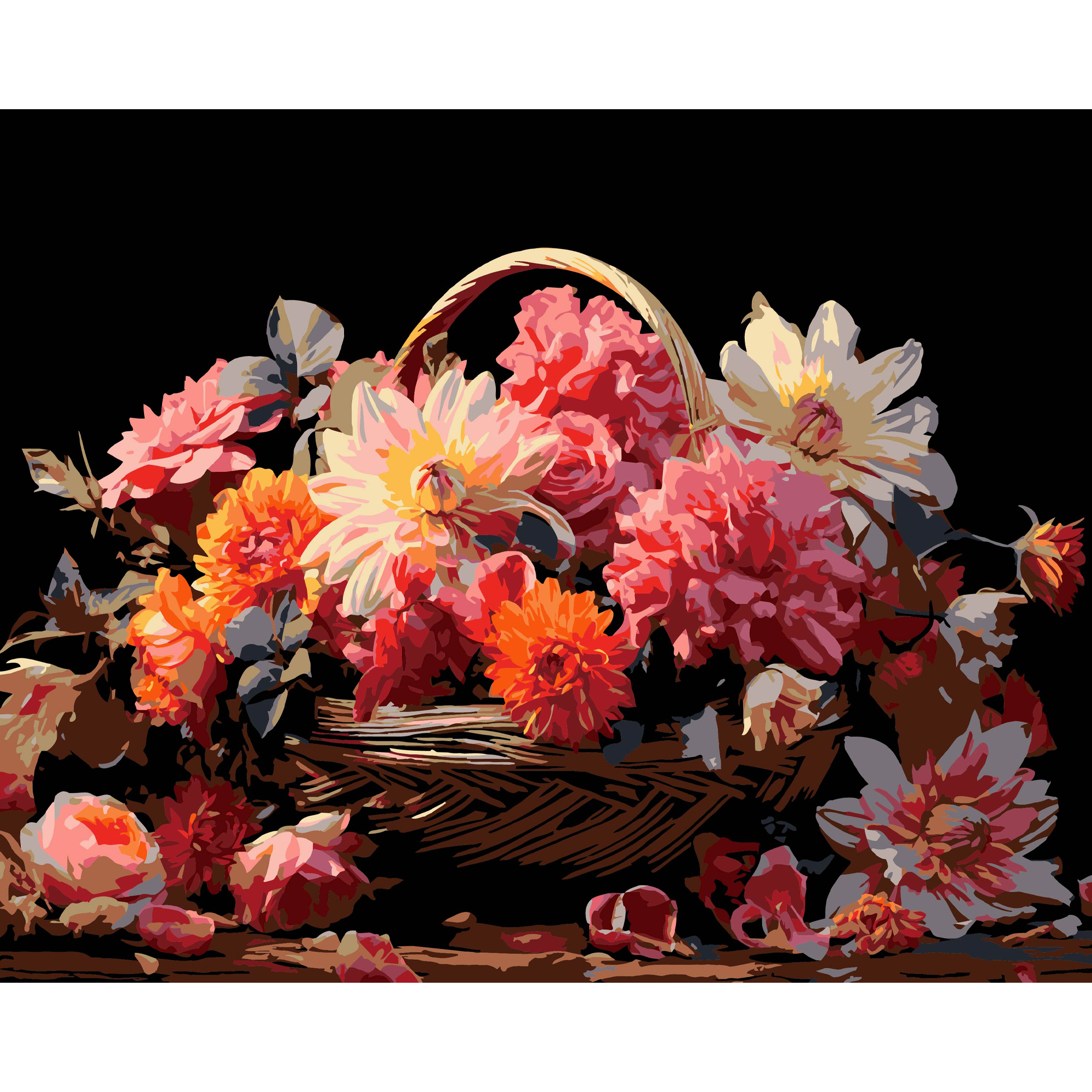 Malen nach Zahlen: Strategie: Blumenruhe auf schwarzem Hintergrund, Größe 40 x 50 cm (AH1166)