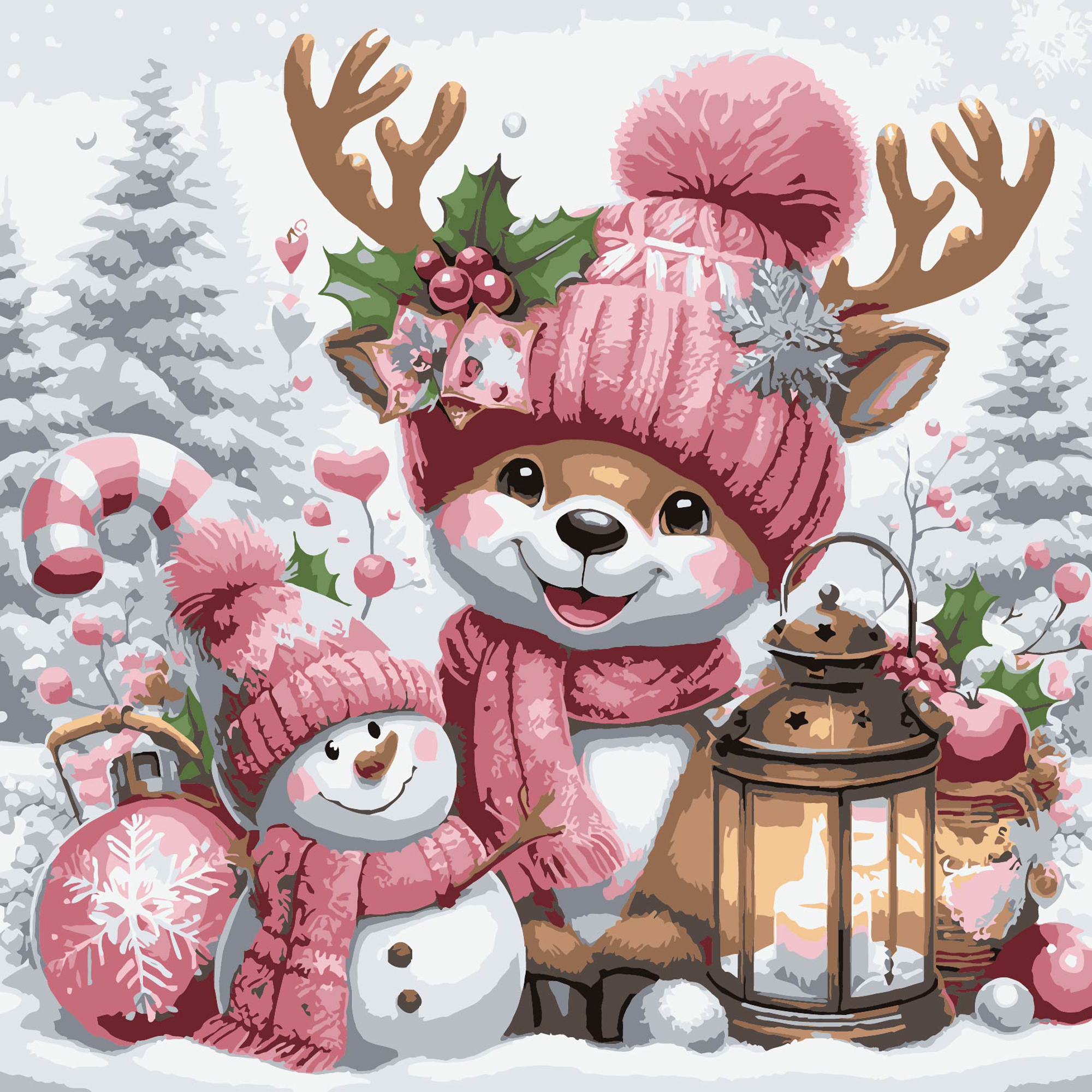 Олень і сніговик з лаком та з рівнем 