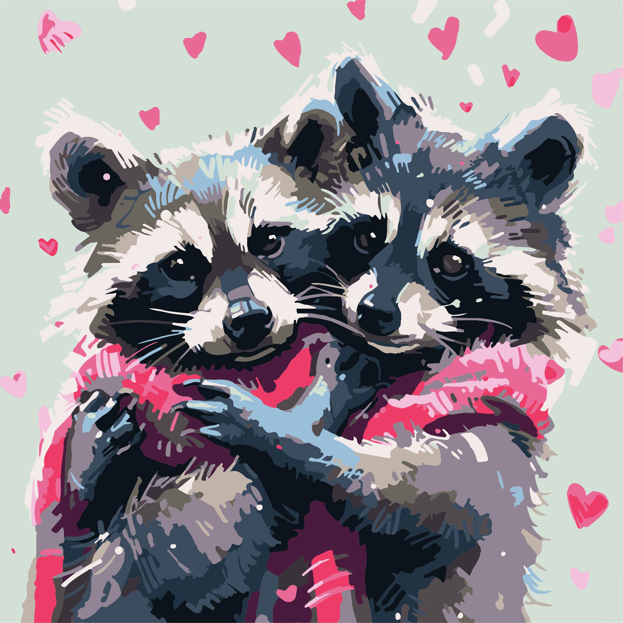 Hugs of raccoons on a black background size 