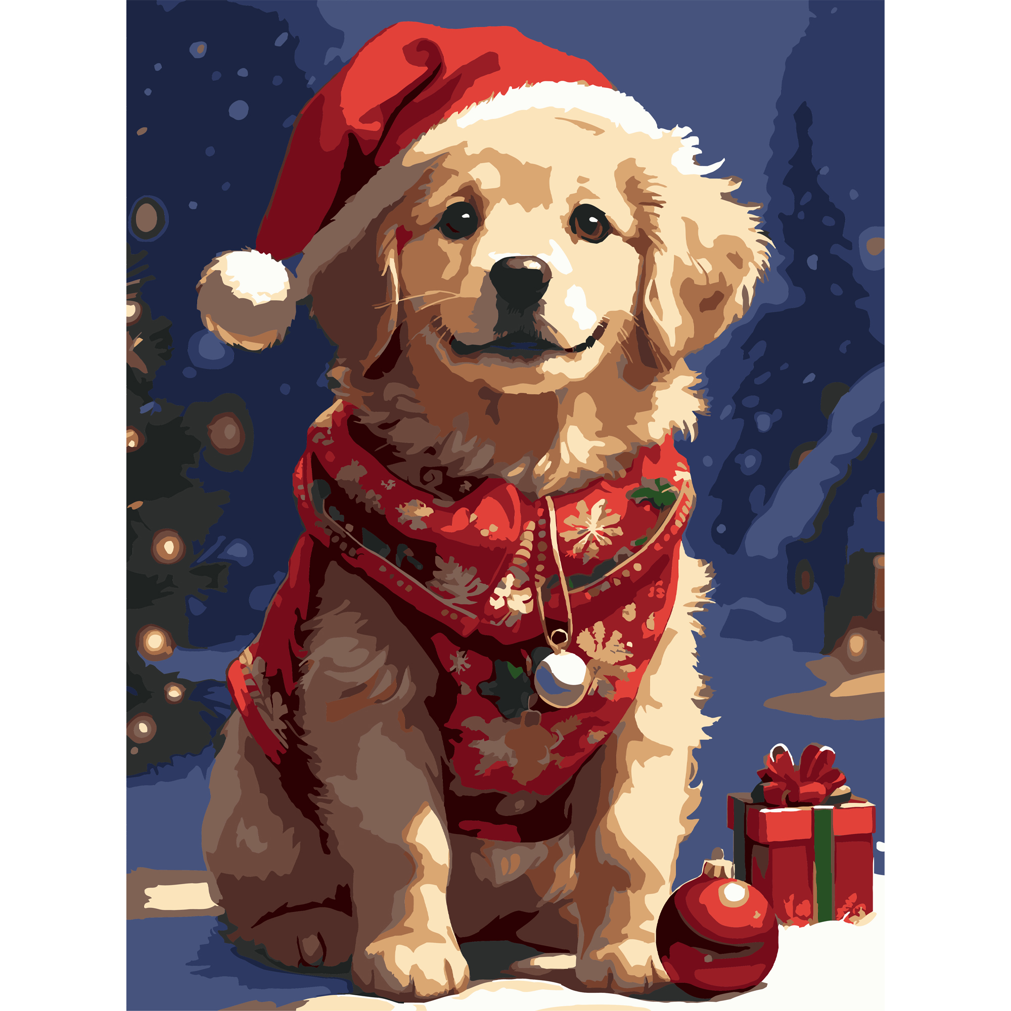 Malen nach Zahlen Strateg PREMIUM Neujahrshund, lackiert und mit Wasserwaage, 30 x 40 cm (SS1234)