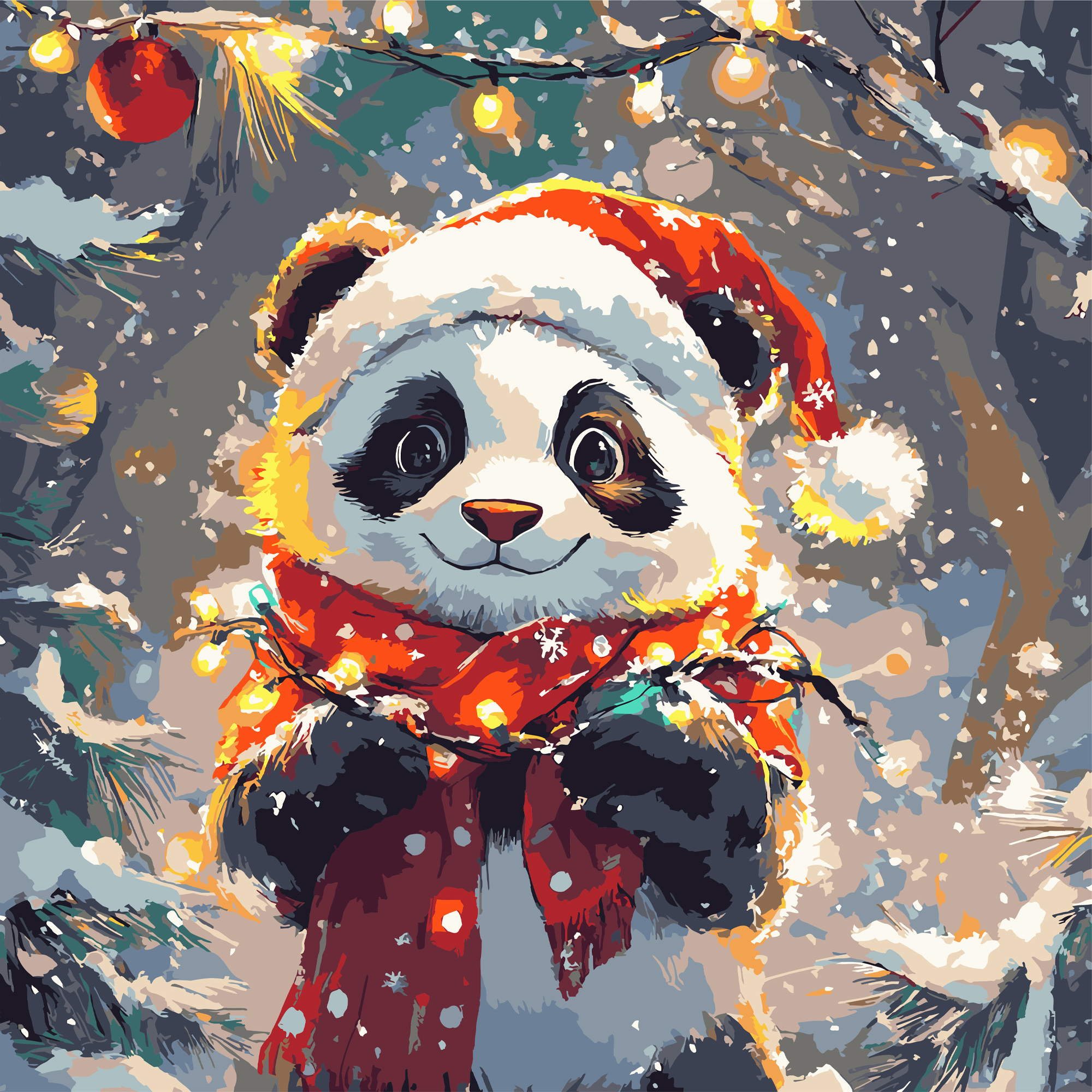 Malen nach Zahlen Strateg PREMIUM Festlicher Panda, 40 x 40 cm (FF-1002)