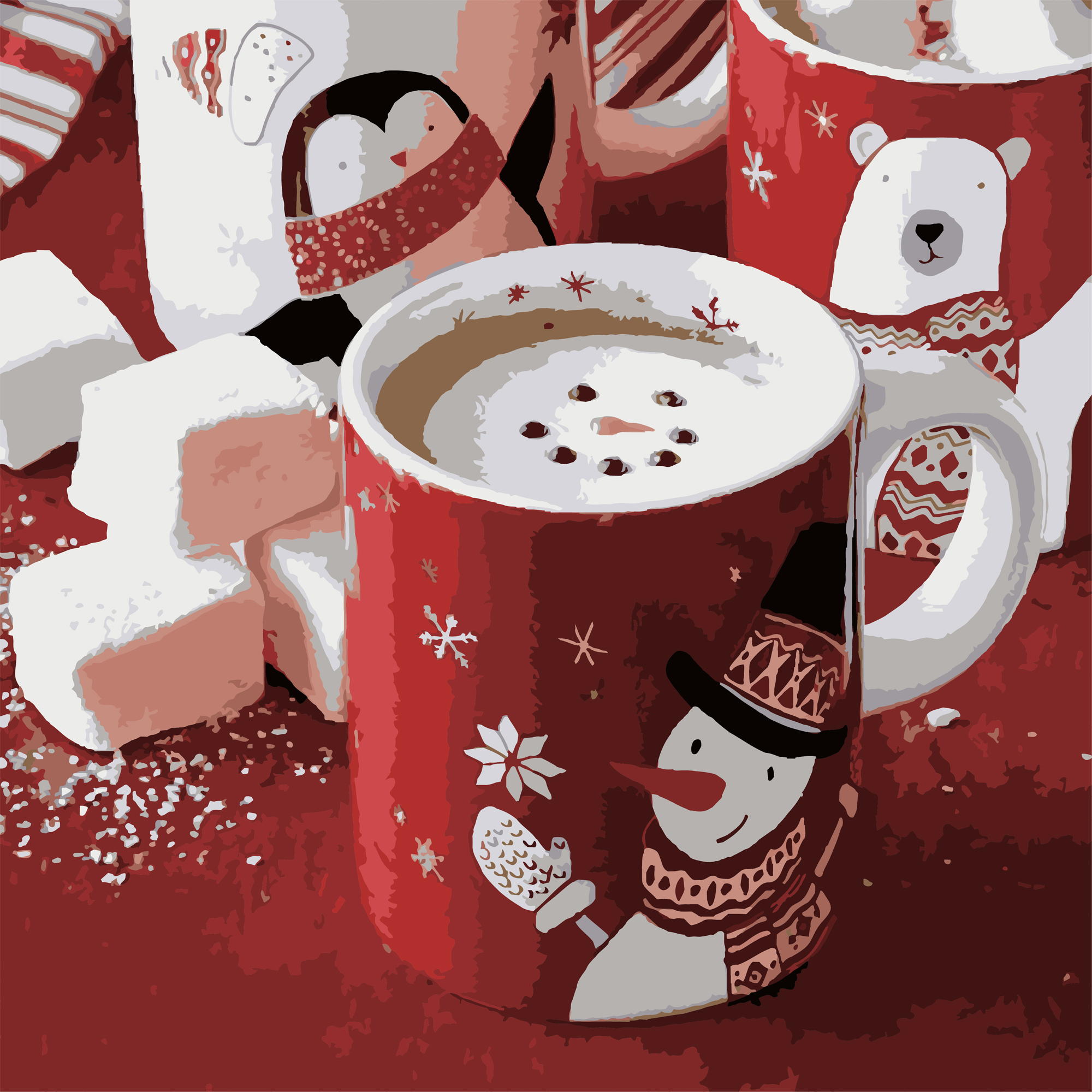 Malen nach Zahlen Strateg PREMIUM Wintertasse, 40 x 40 cm (FF-1003)