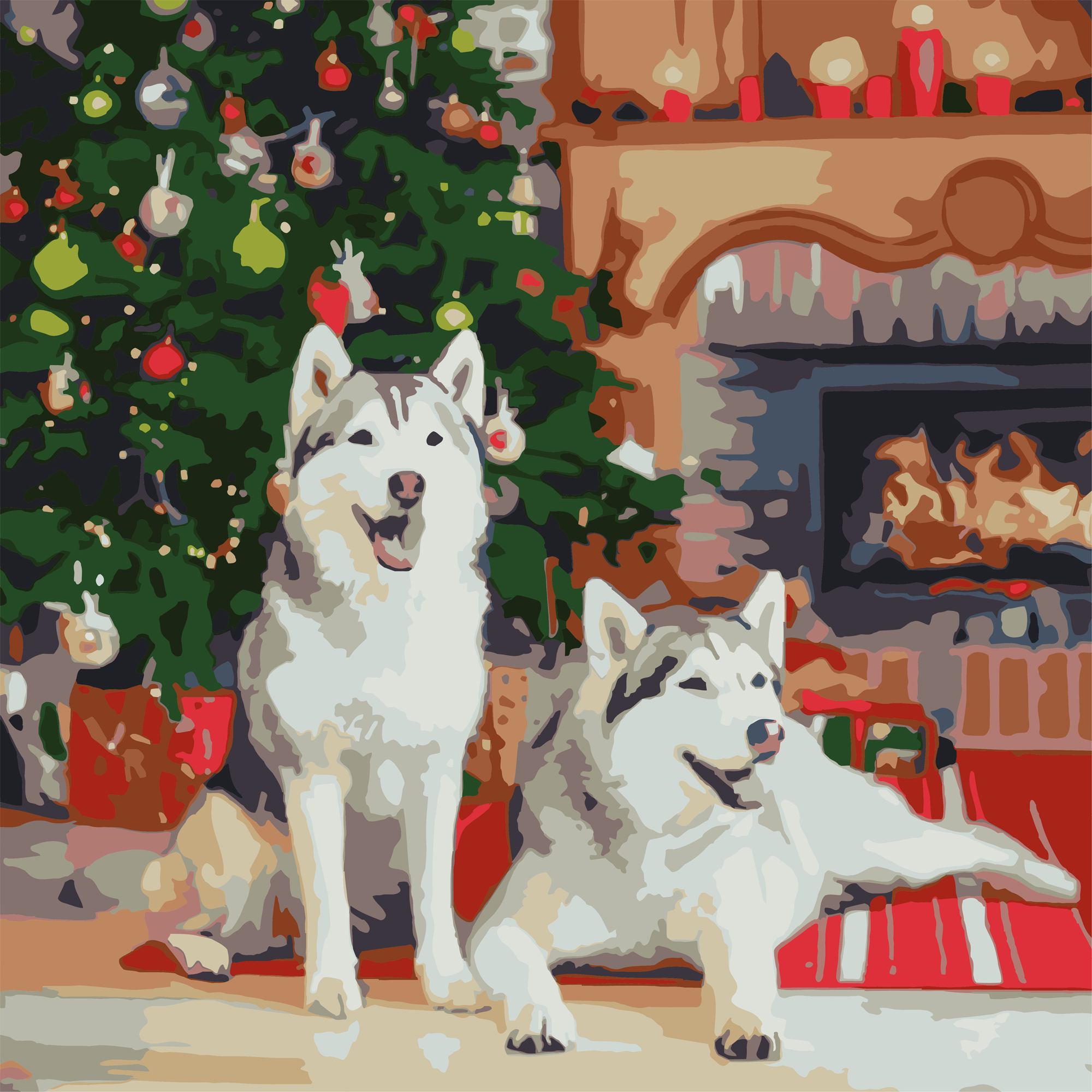 Хаскі біля каміну 