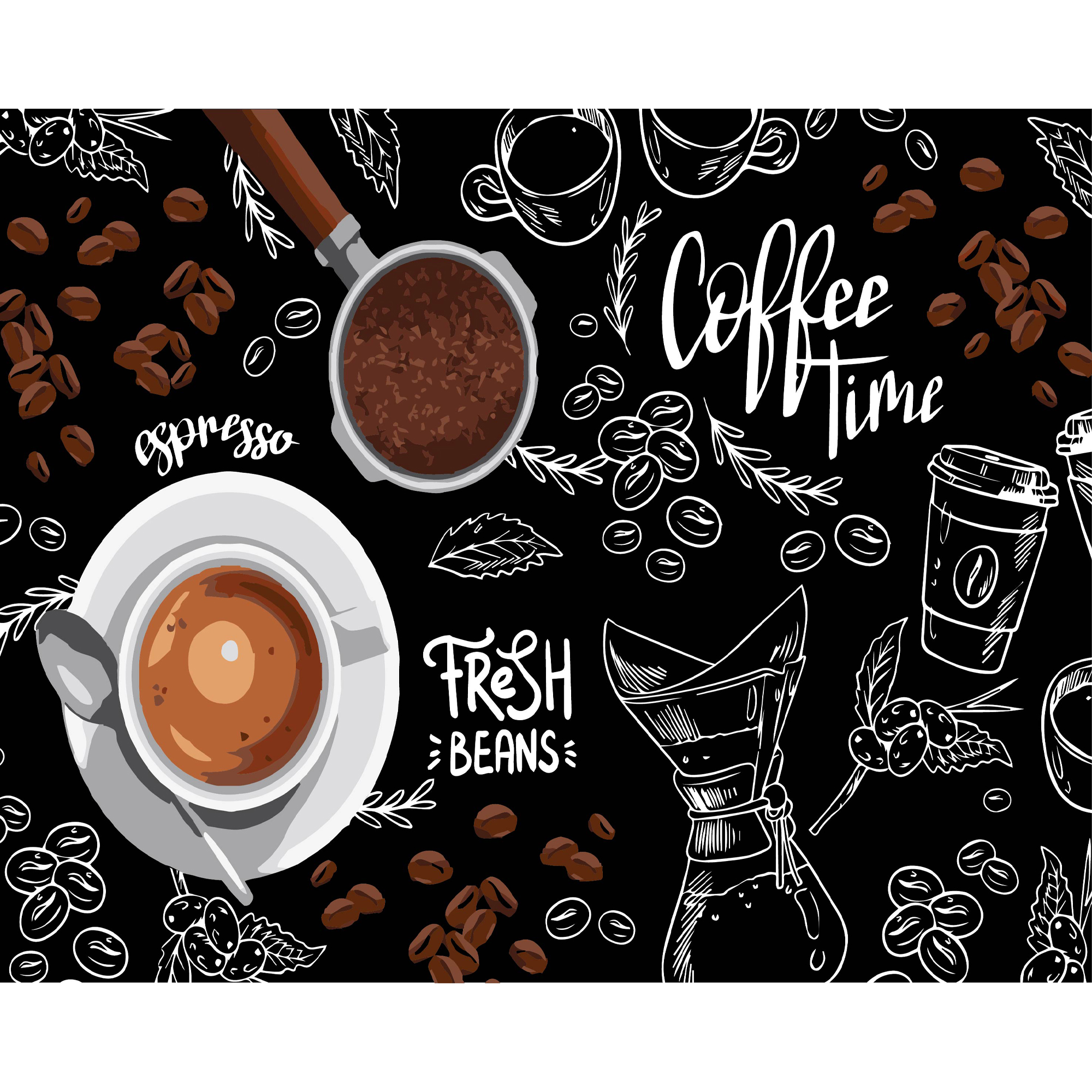 Час кави на чорному фоні 