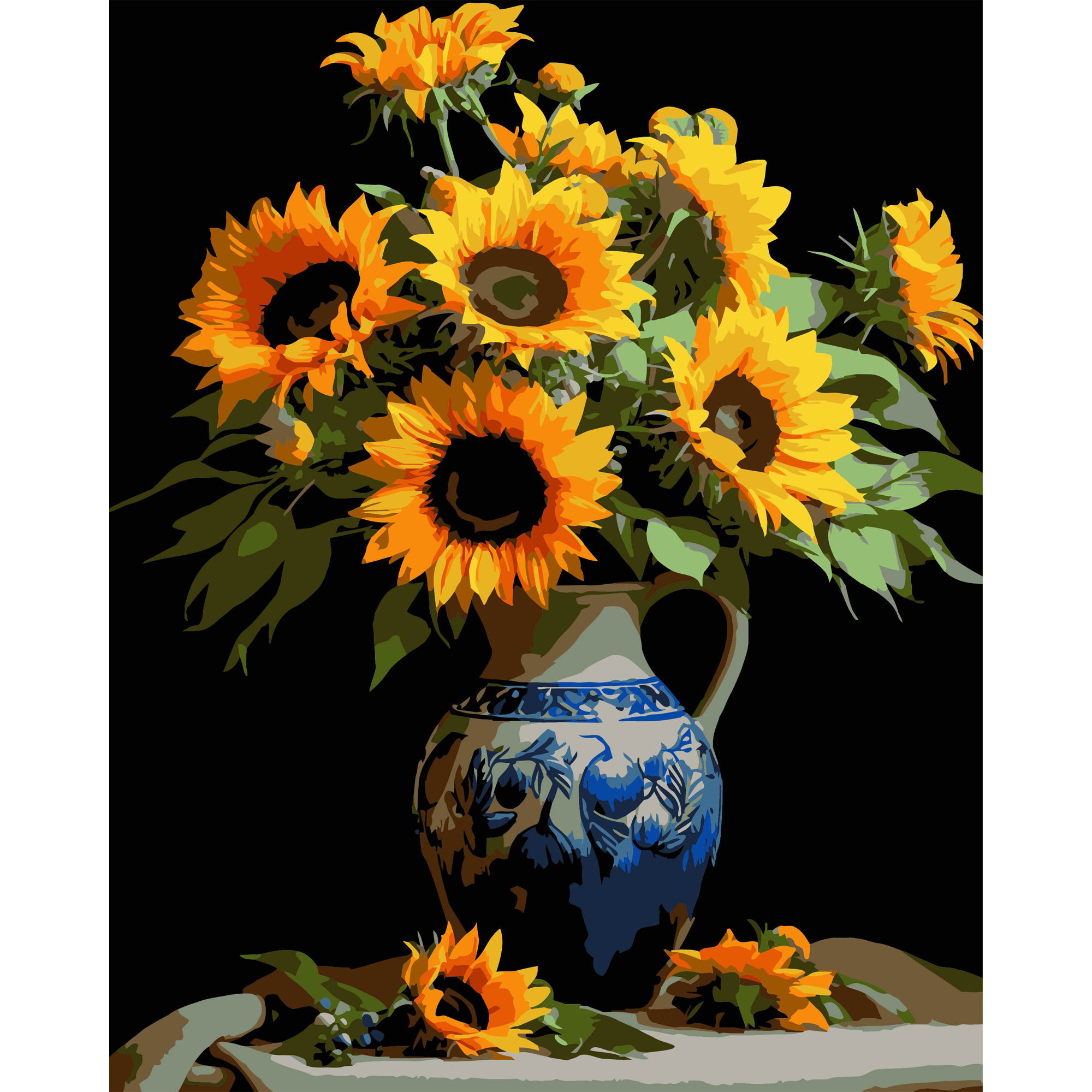 Vase with sunflowers on a black background size 