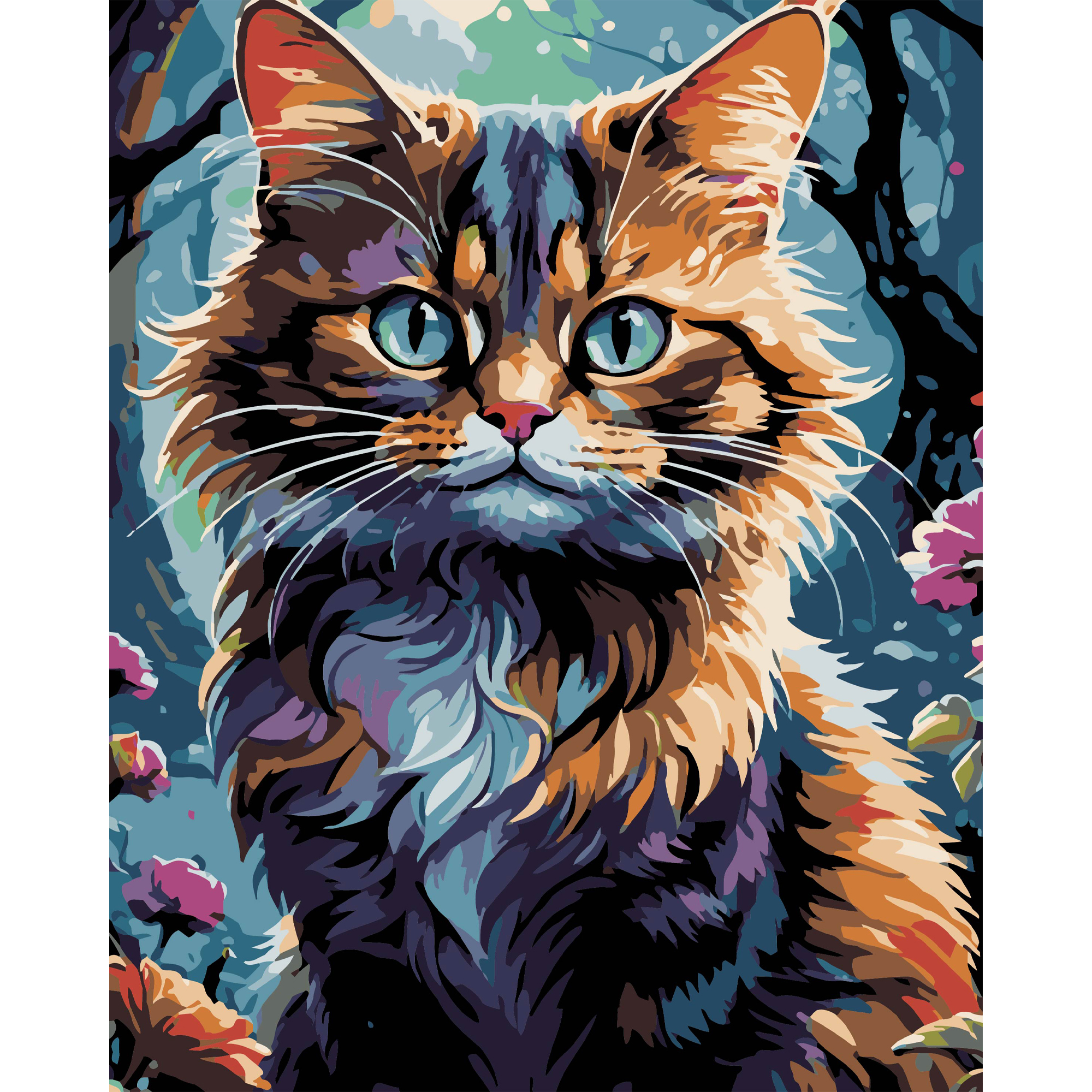 Кіт в саду на чорному фоні 