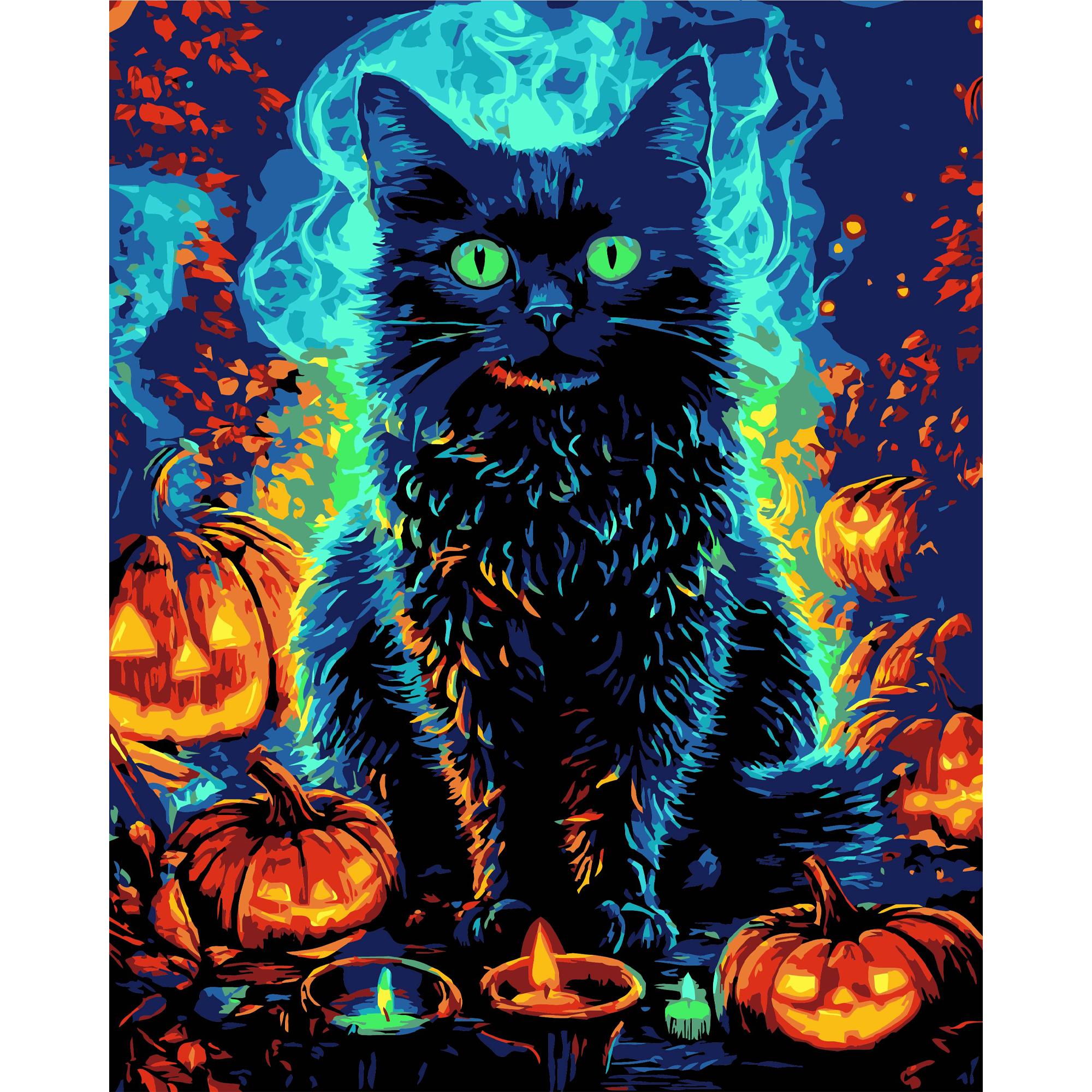 Кот в Хэллоуин на черном фоне 