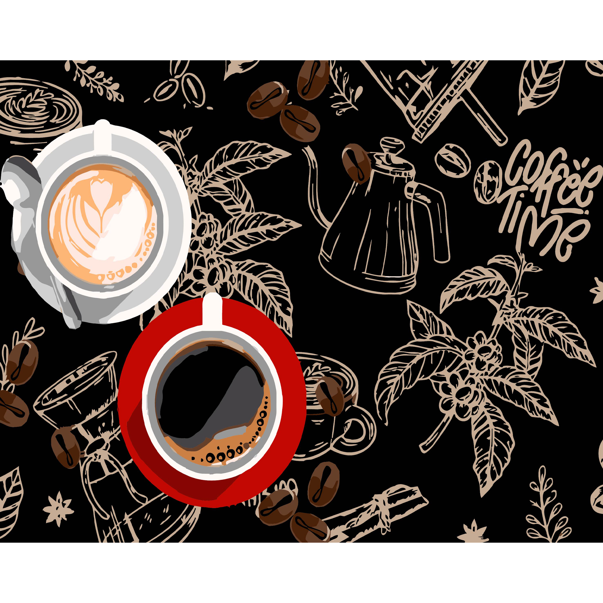 Две чашки кофе на черном фоне 