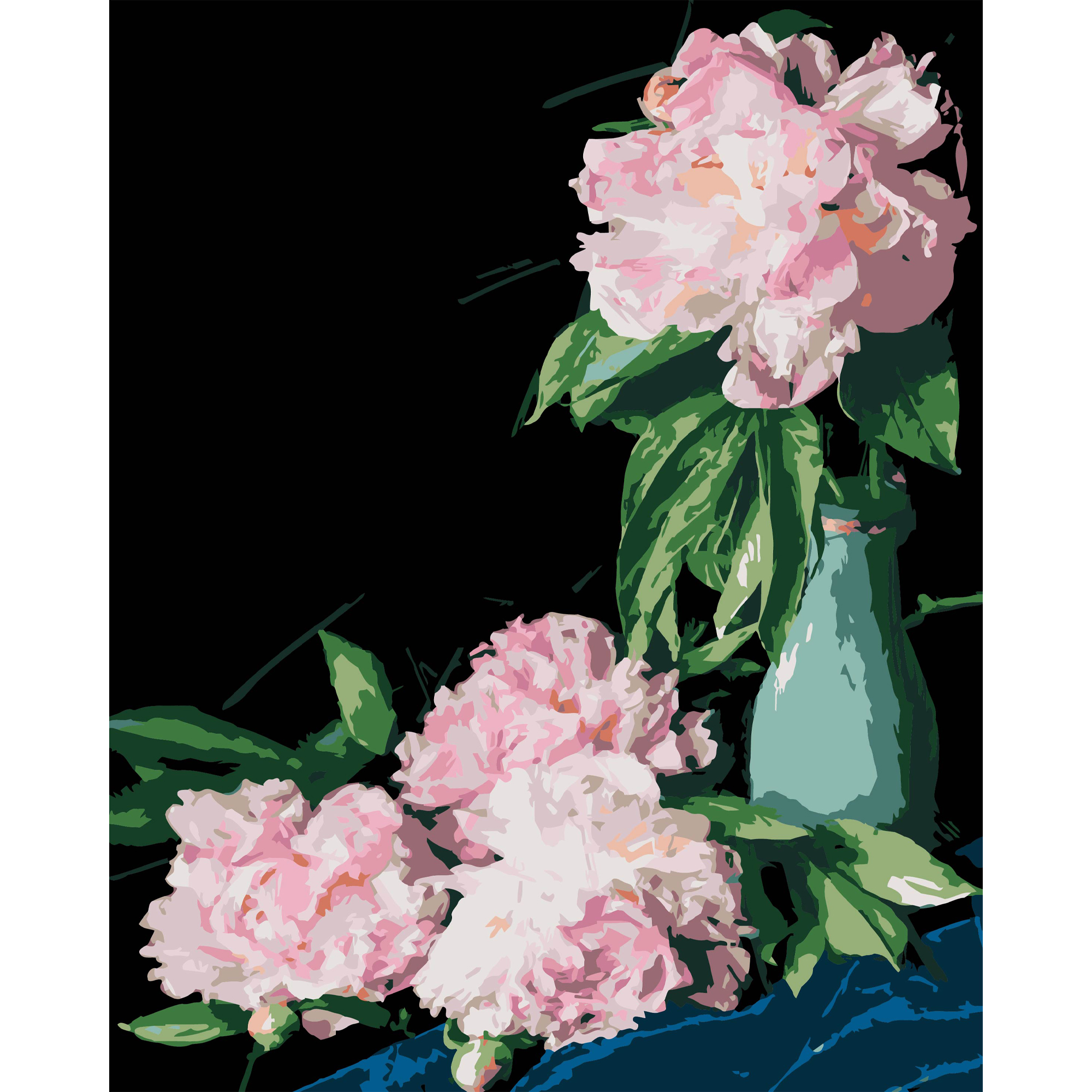 Розовые пионы на черном фоне 