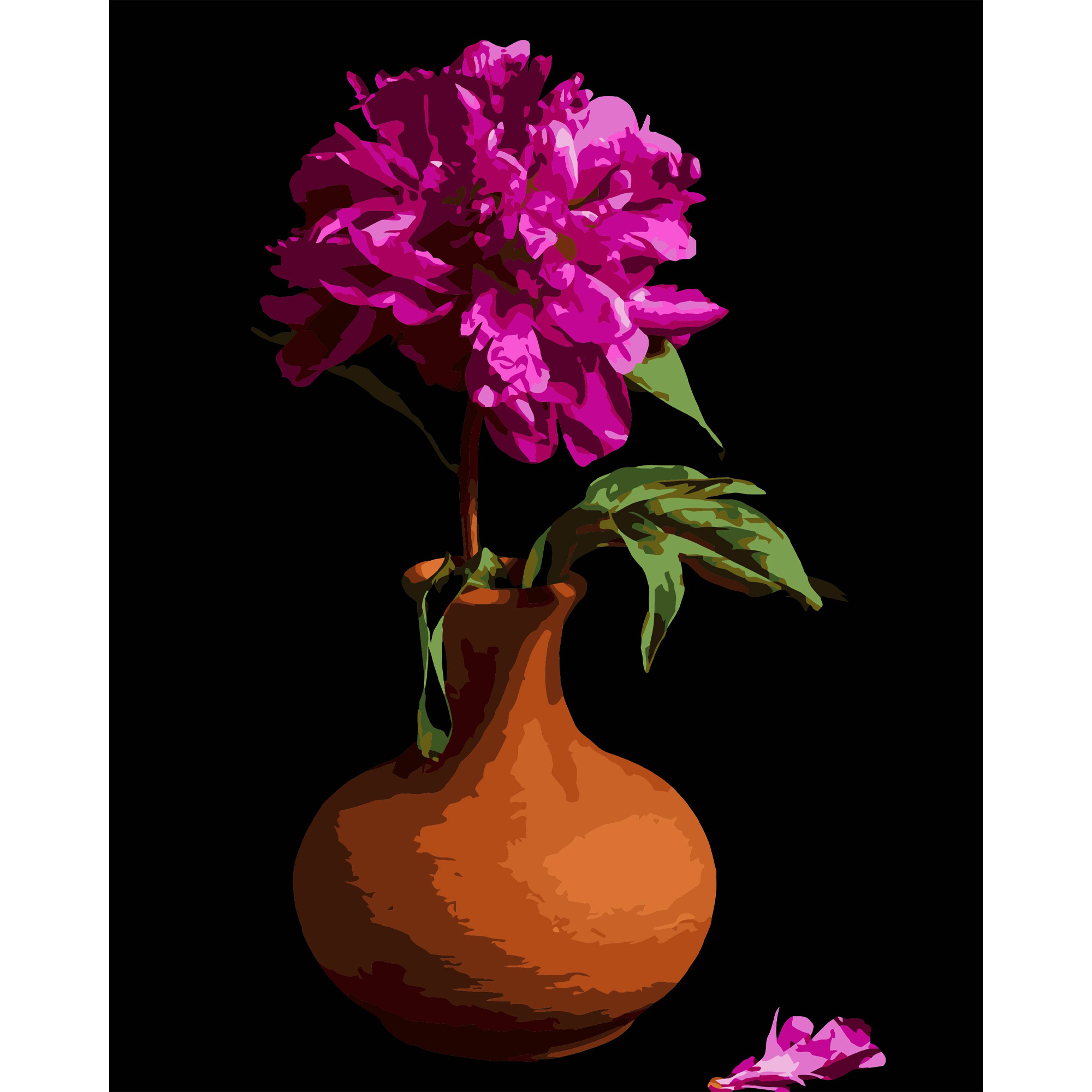 Півонія в вазі на чорному фоні 