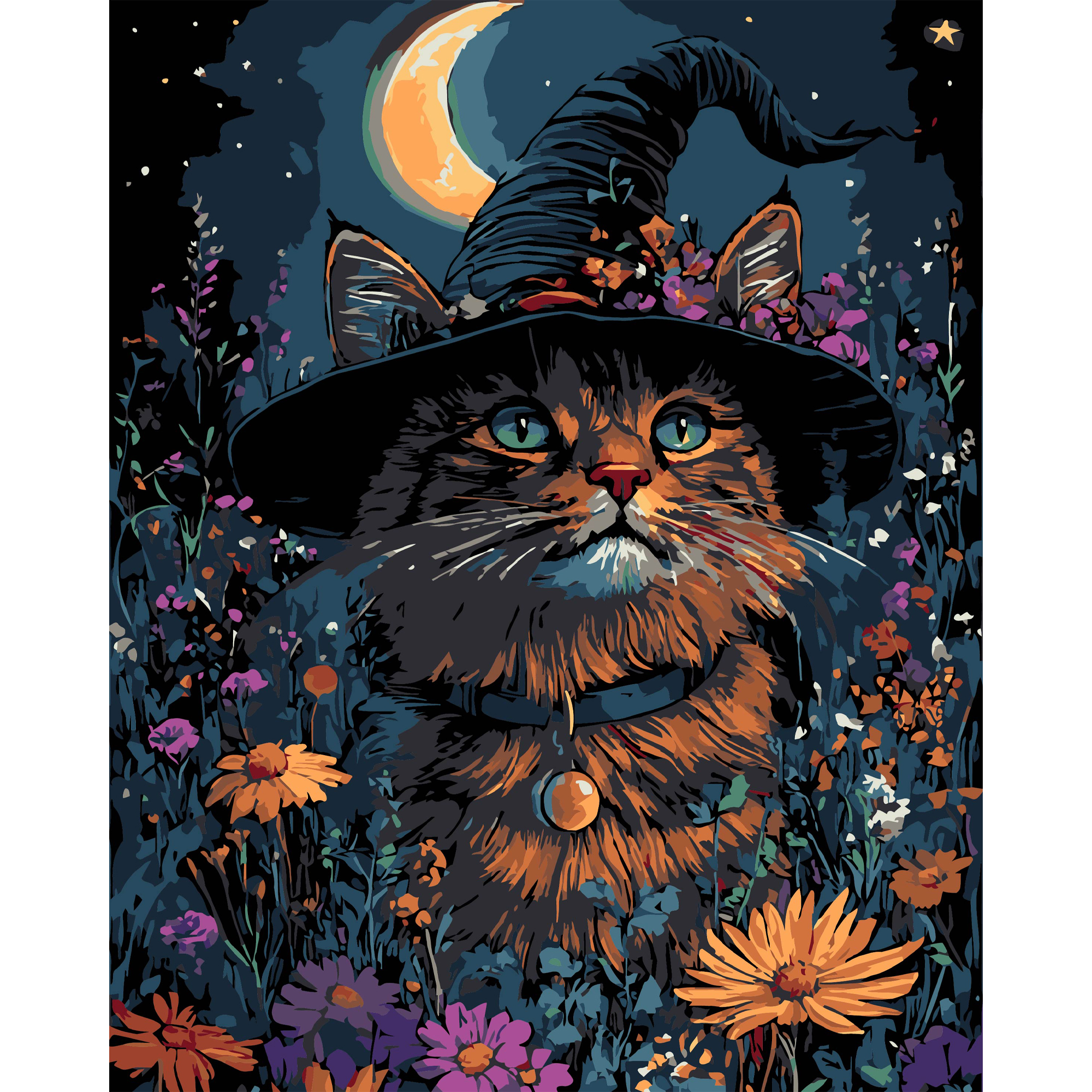 Геллоуинский кот на черном фоне 