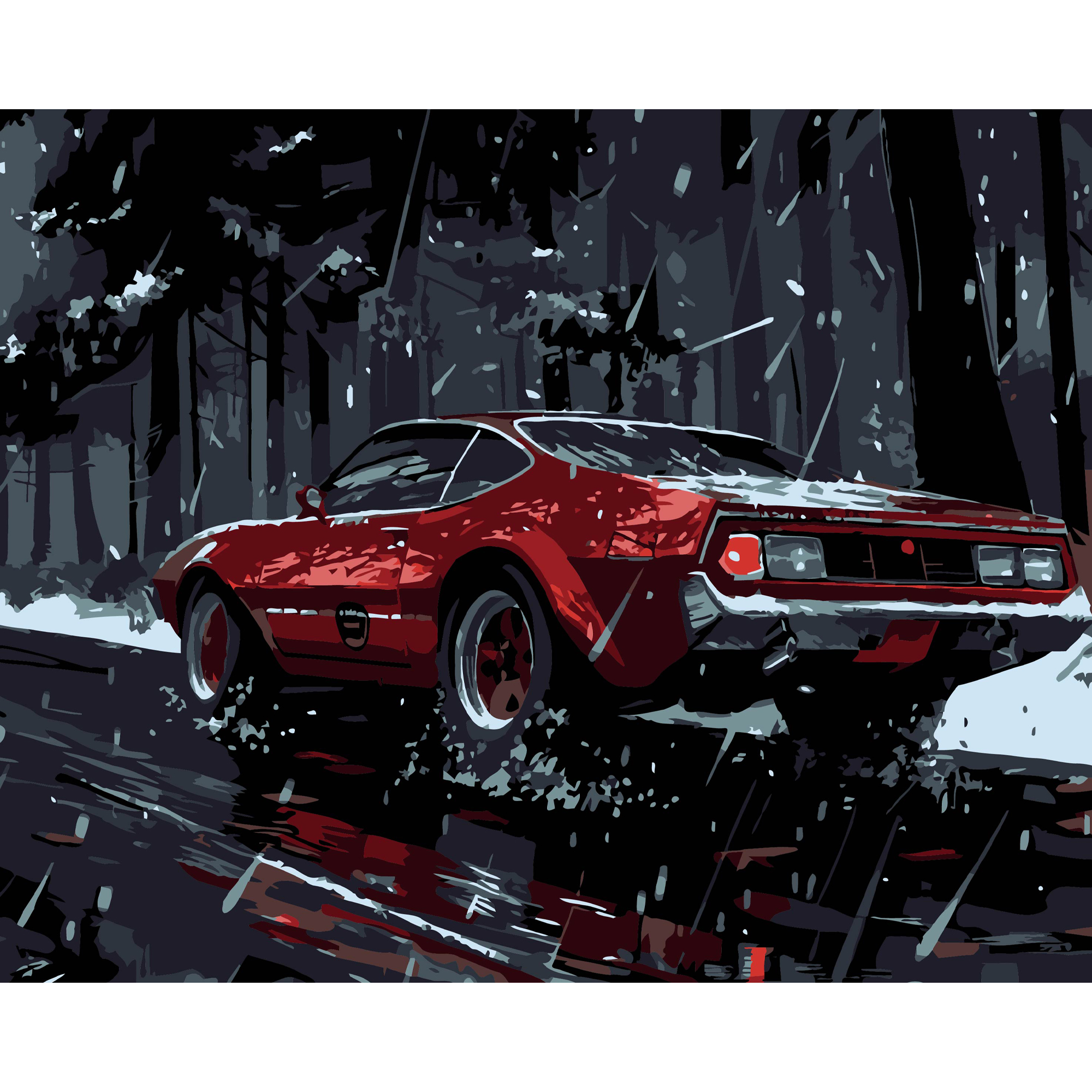 Красная машина на черном фоне 