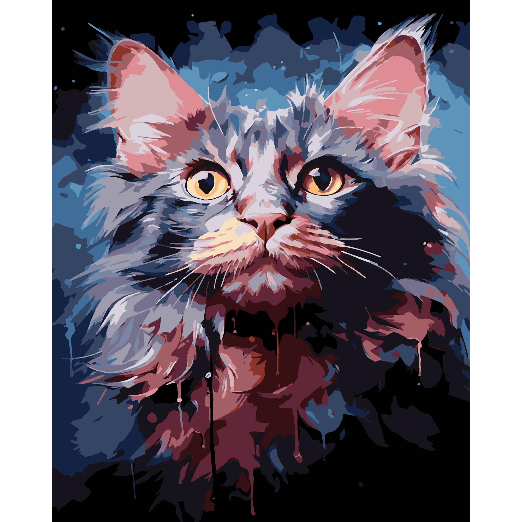 Акварельный кот на черном фоне 