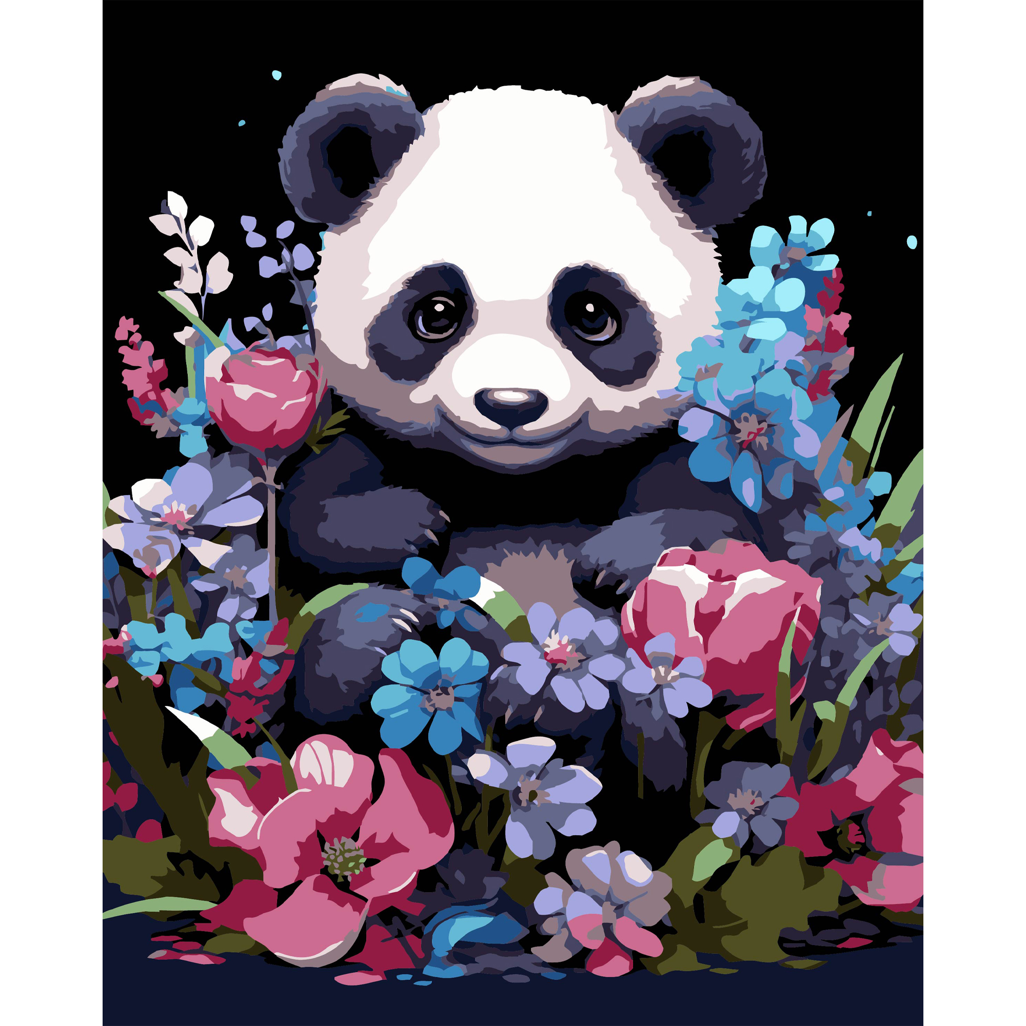 Весенняя панда на черном фоне 