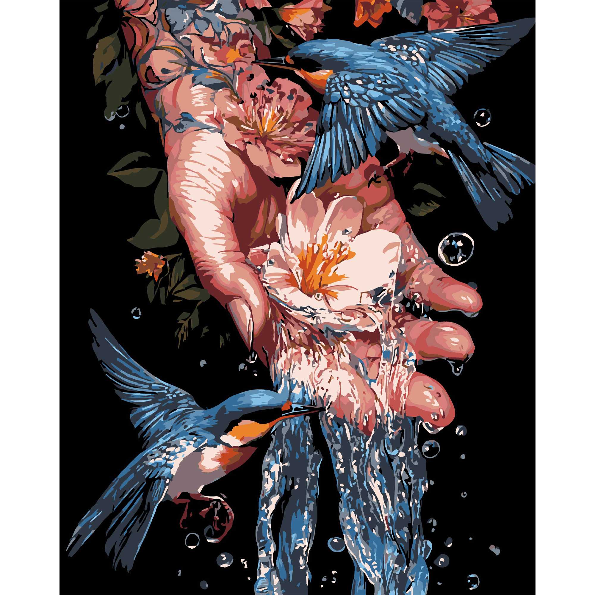 Сині птахи на чорному фоні 