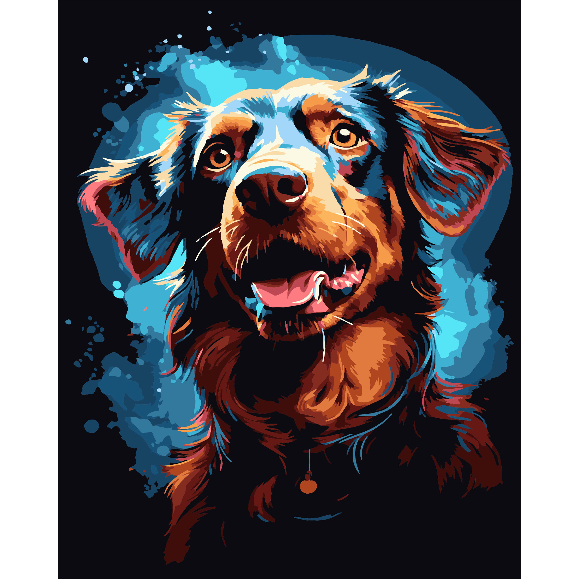 Веселый пес на черном фоне 