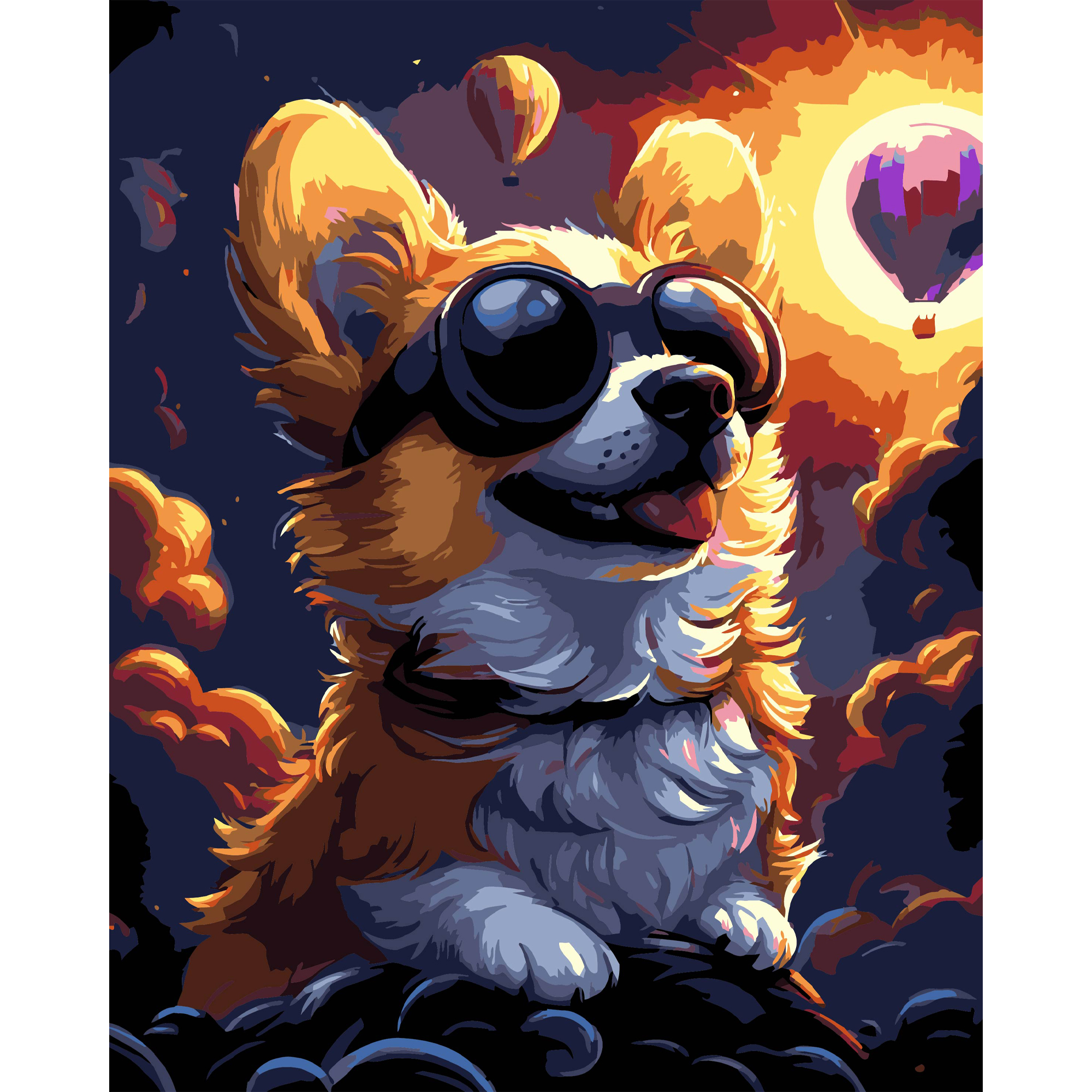 Коргі в окулярах на чорному фоні 