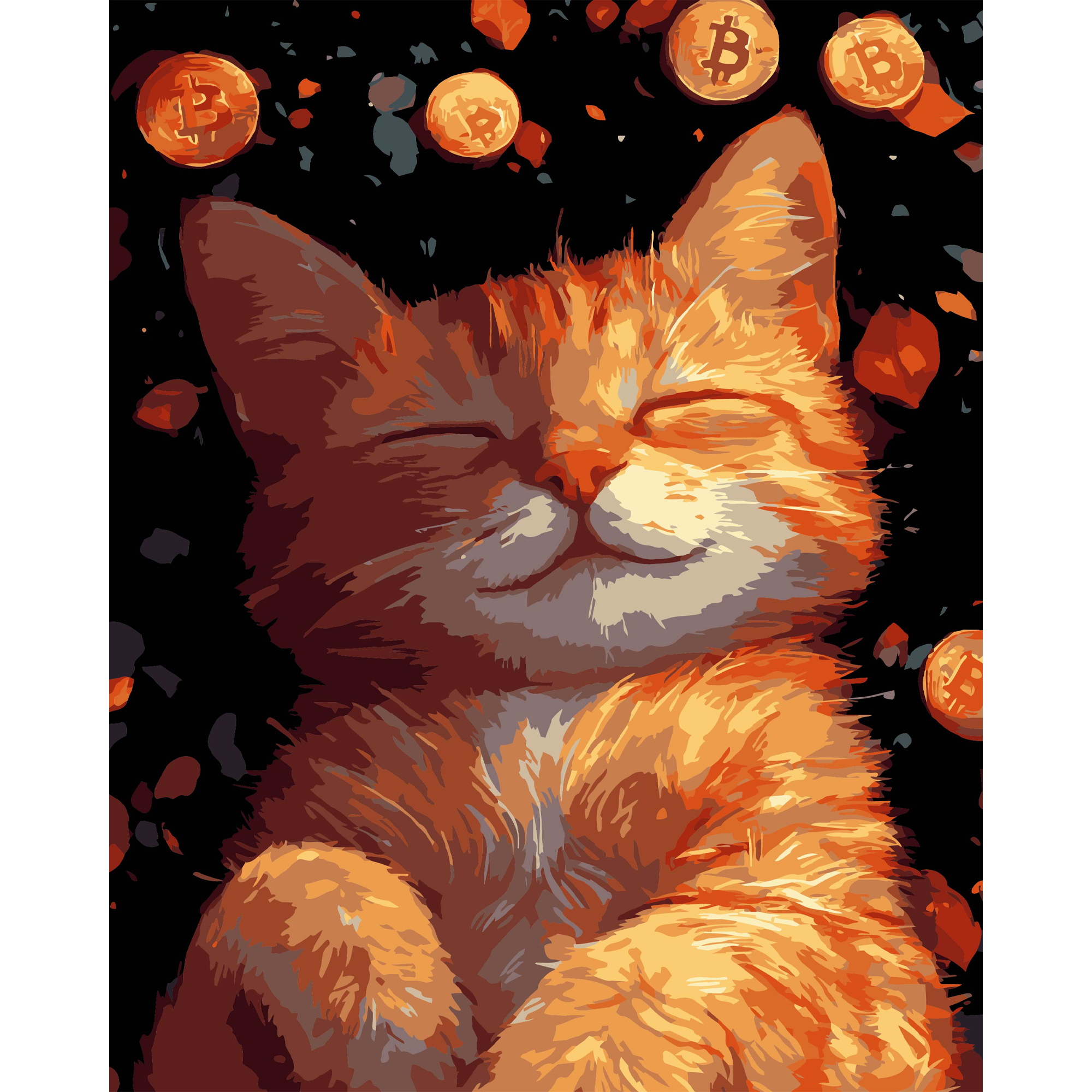 Рыжий котенок на черном фоне 