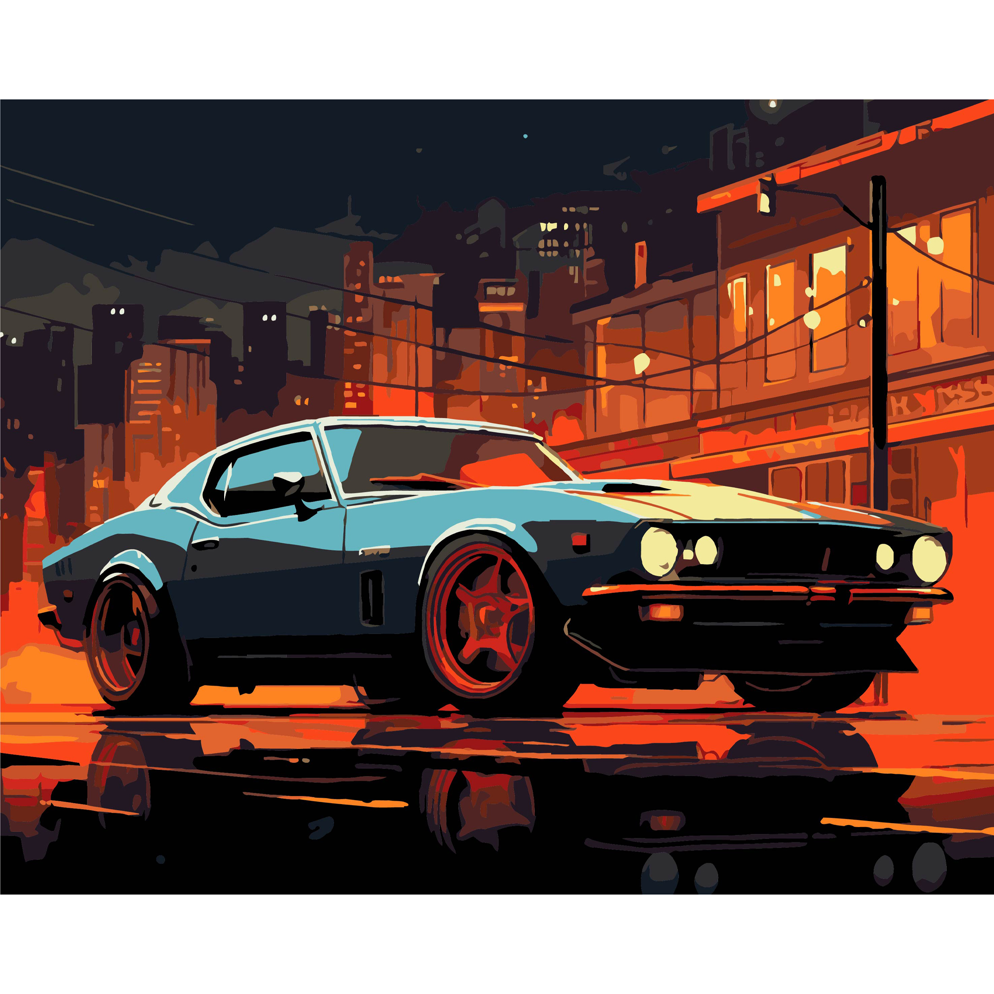 Городской Мустанг на черном фоне 