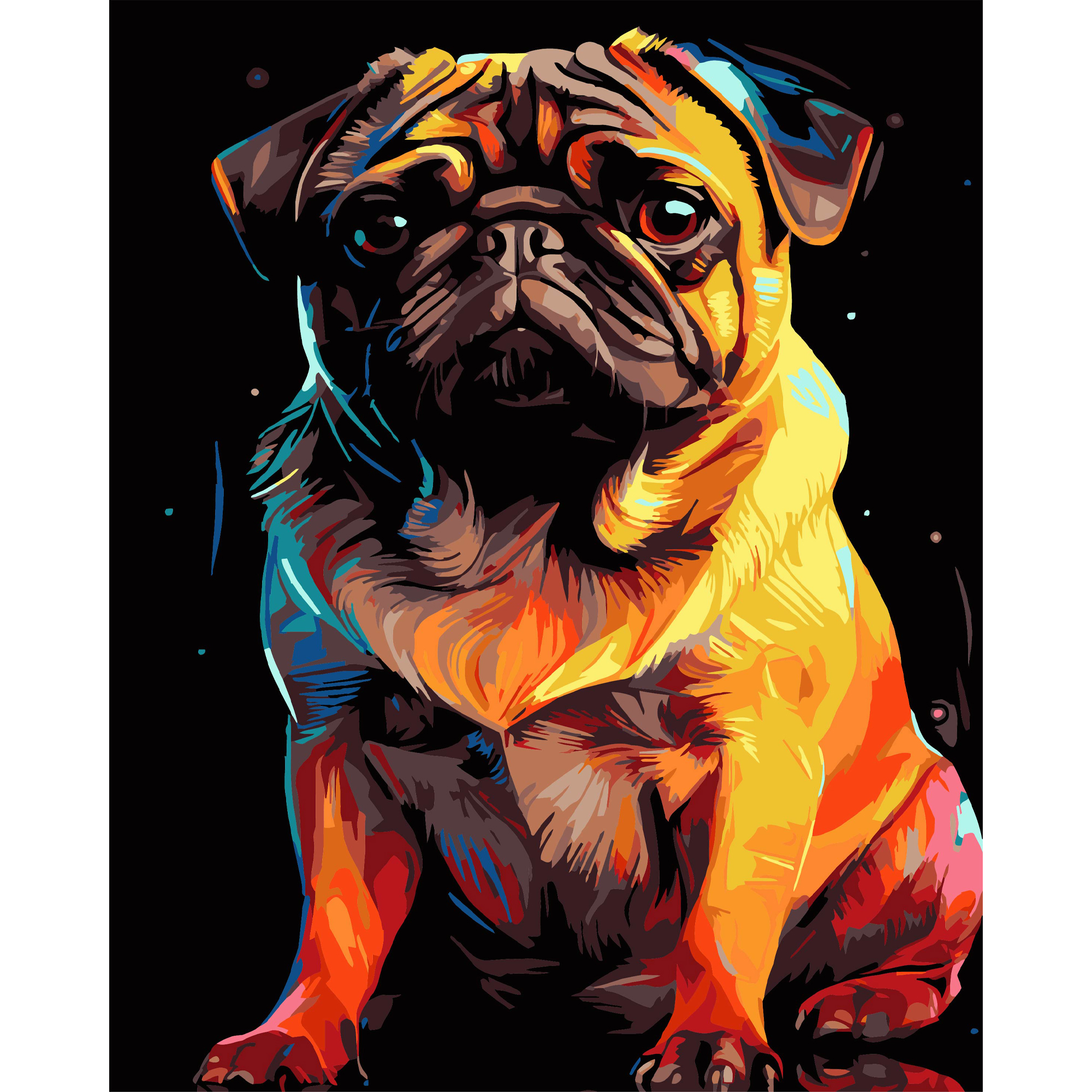 Яскравий мопс на чорному фоні 