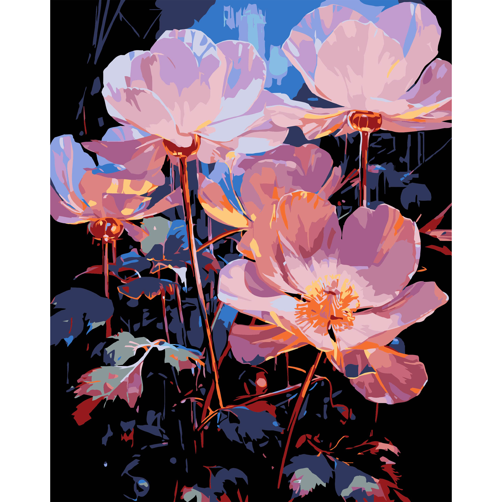 Night flowers on a black background size 