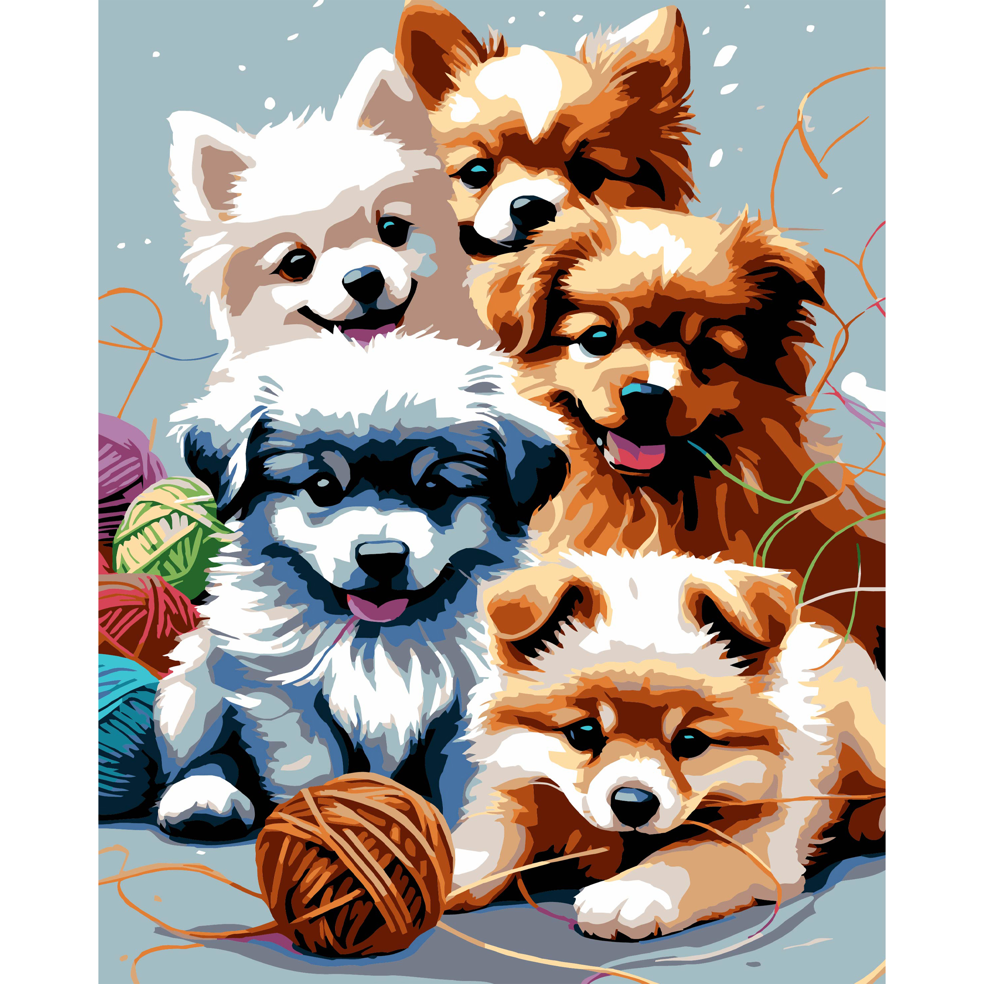 Игривые щенки на черном фоне 