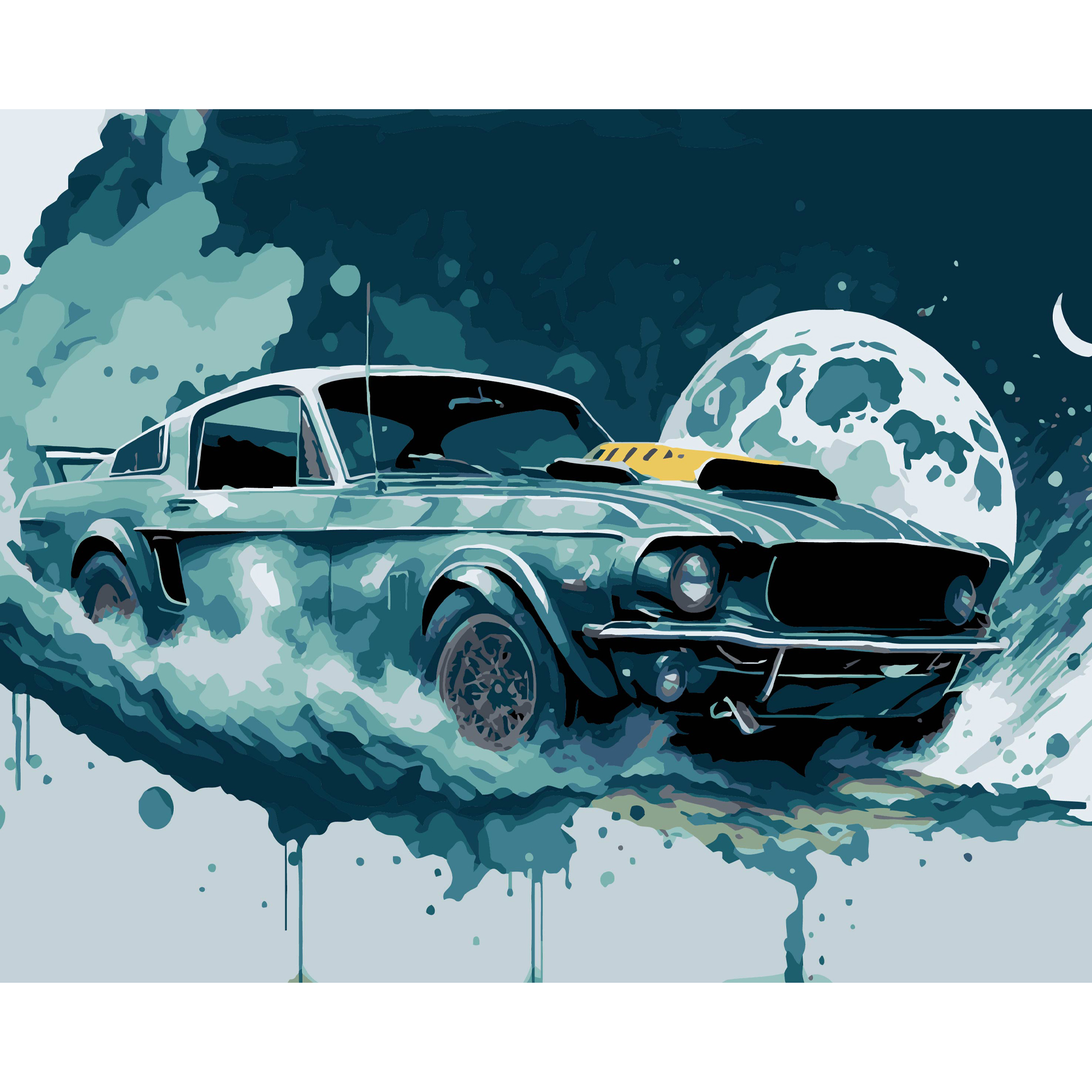 Ночной мустанг на черном фоне 