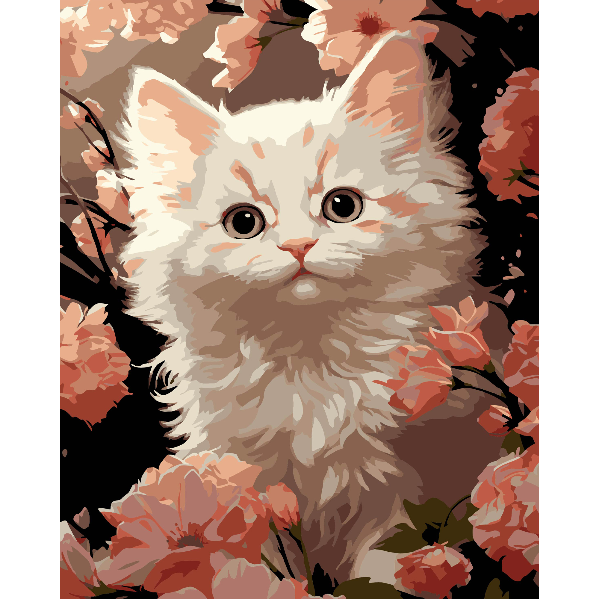 Белый котенок на черном фоне 