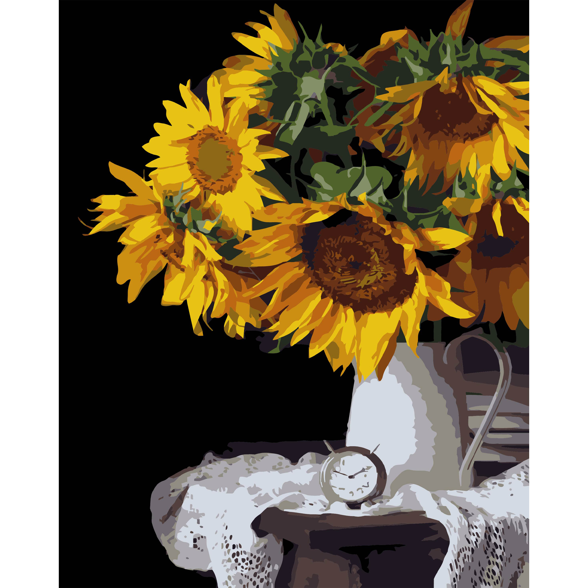 Букет подсолнечников на черном фоне 