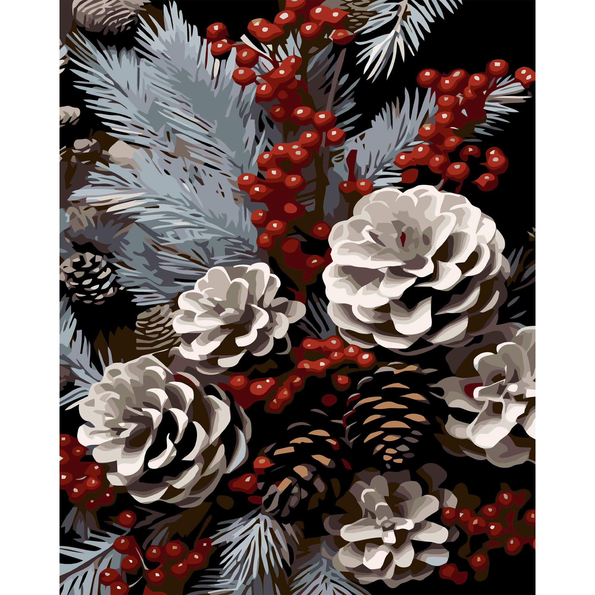 Зимняя композиция на черном фоне 