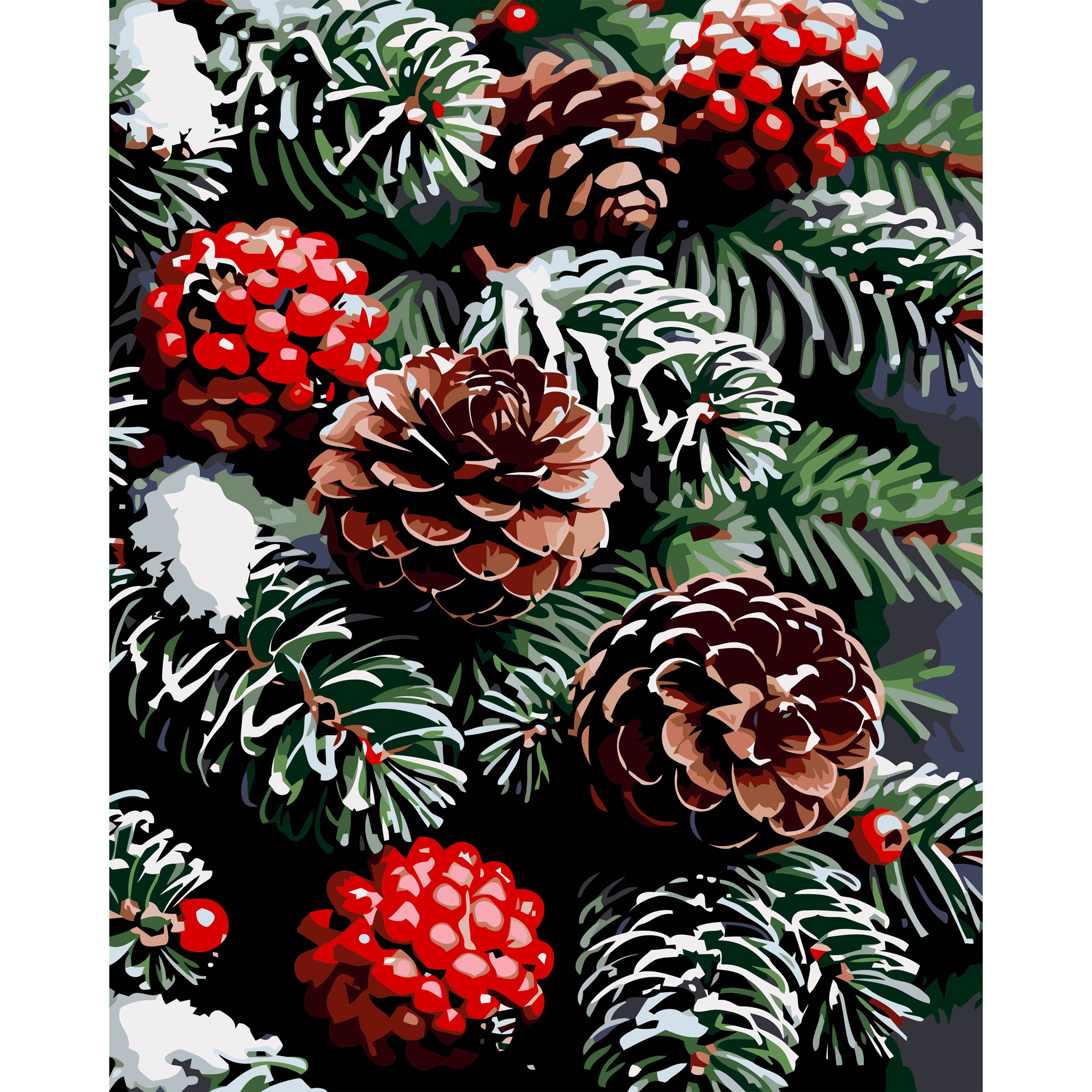 Зимняя хвоя на черном фоне 