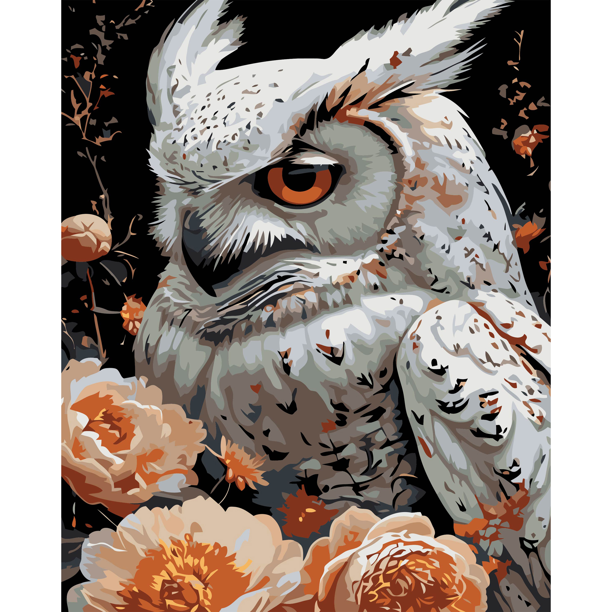 Белая сова на черном фоне 