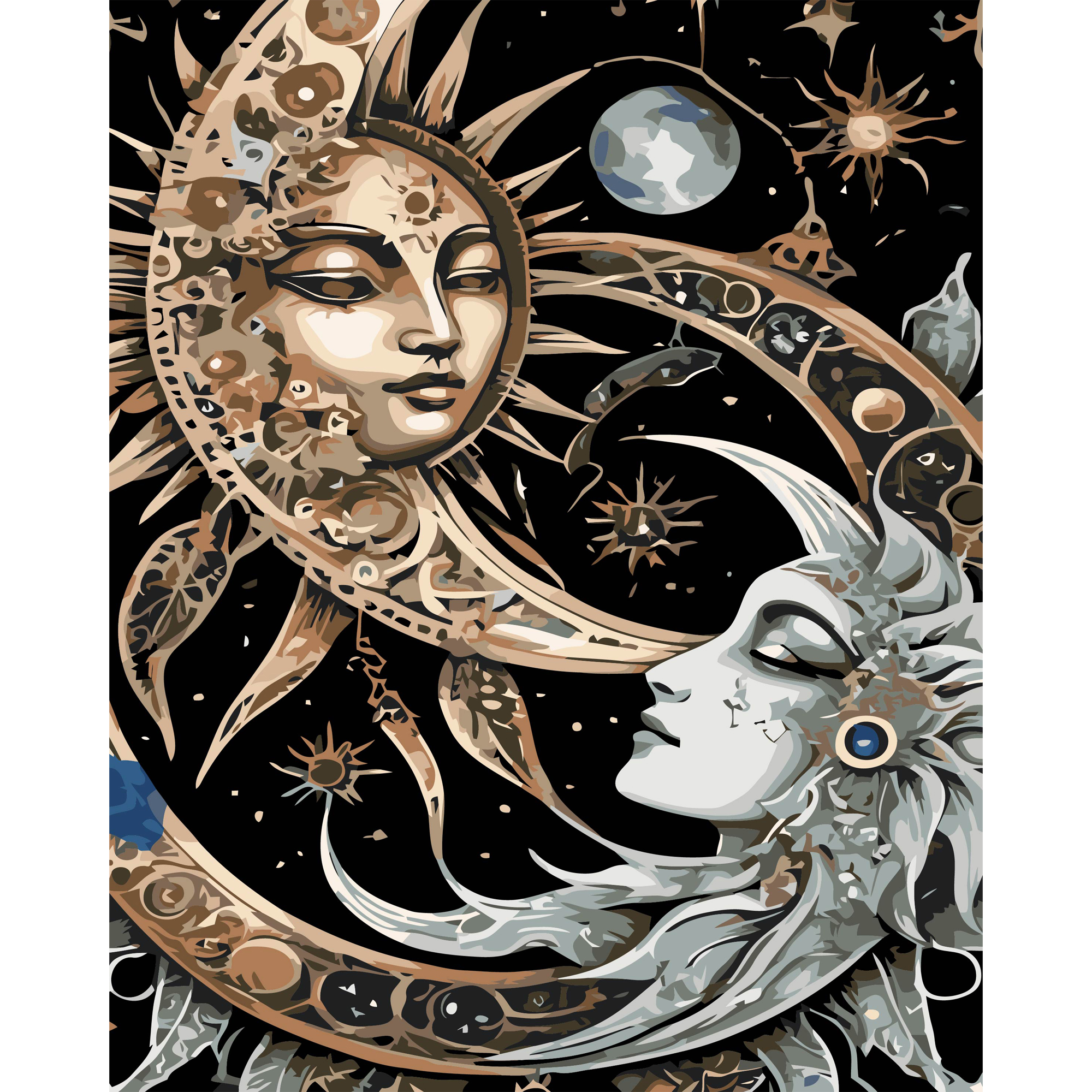 Сонце і Місяць на чорному фоні 