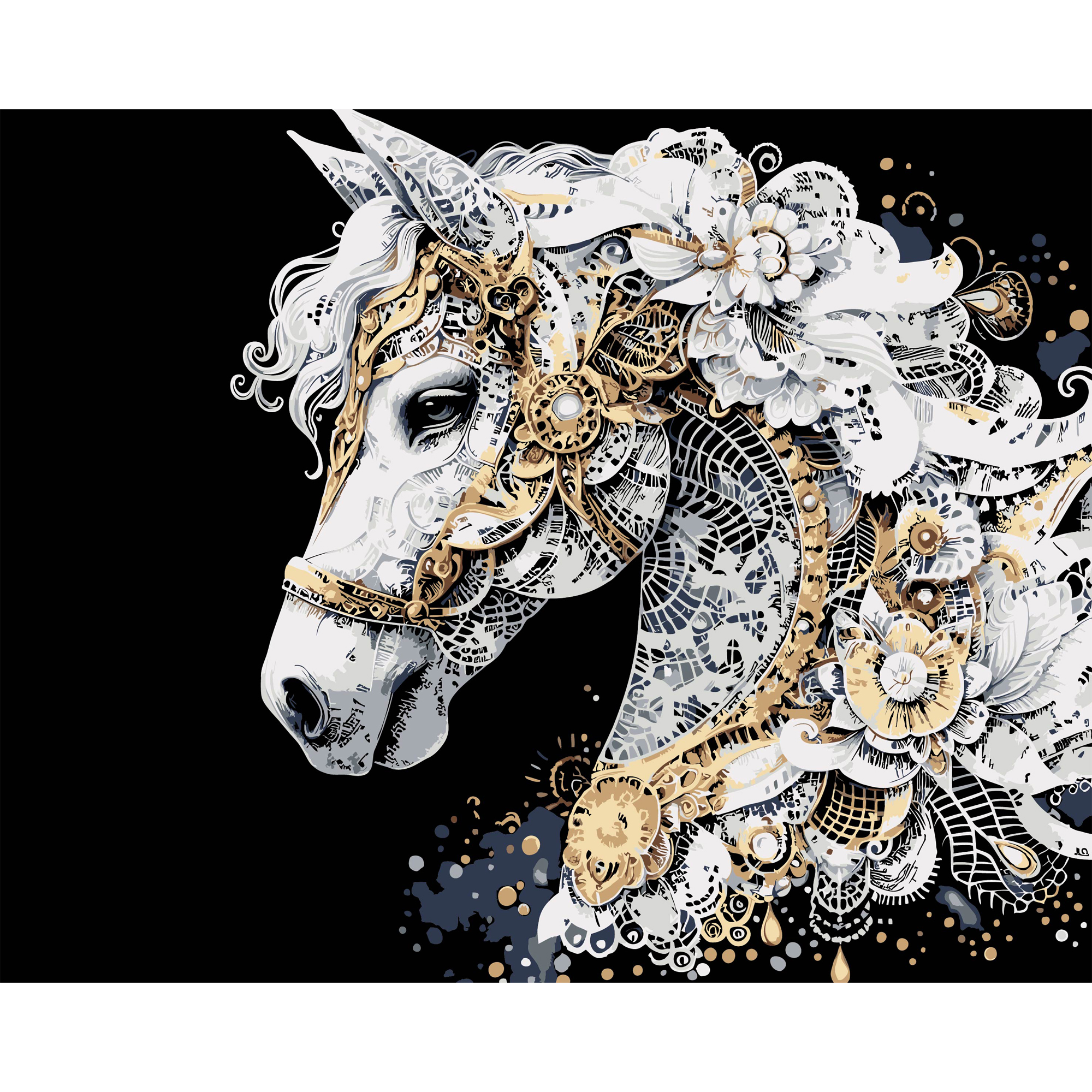 Кінь із золотими візерунками на чорному фоні 